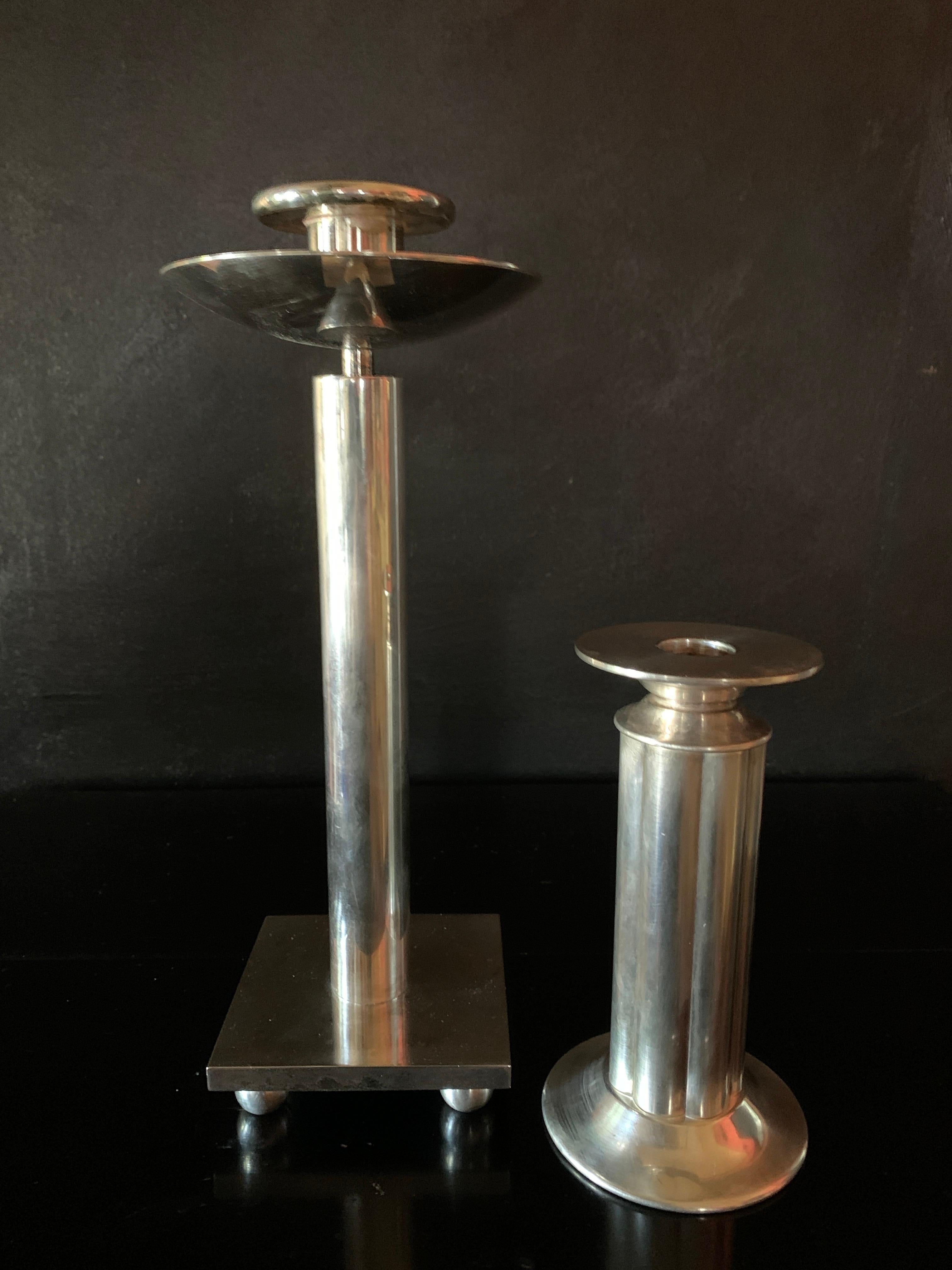 Pair of Italian Silver Plate Swid Powell Candle Sticks by Richard Meier 10
