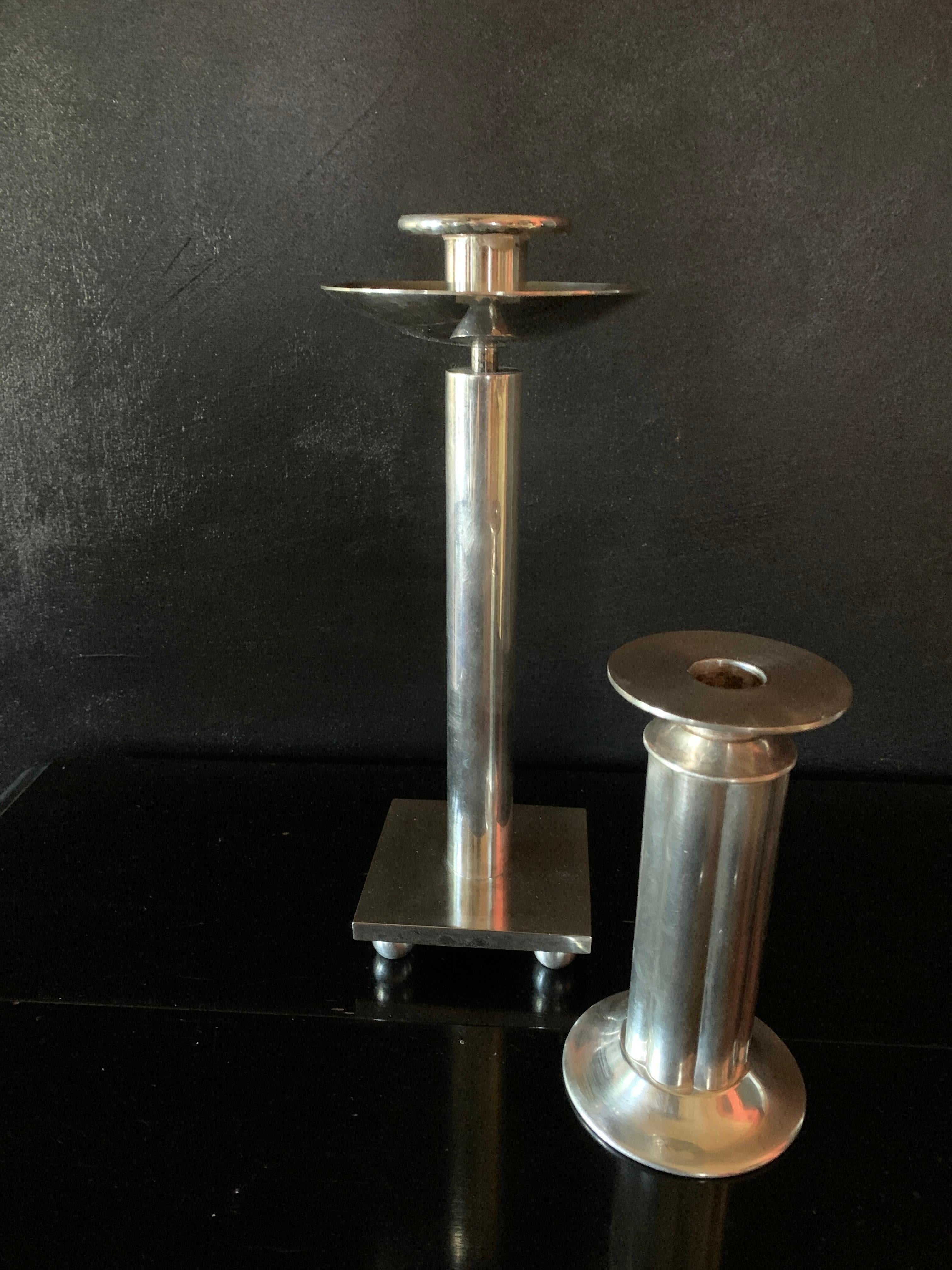 Pair of Italian Silver Plate Swid Powell Candle Sticks by Richard Meier 11