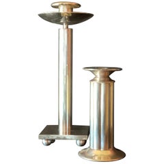 Pair of Italian Silver Plate Swid Powell Candle Sticks by Richard Meier