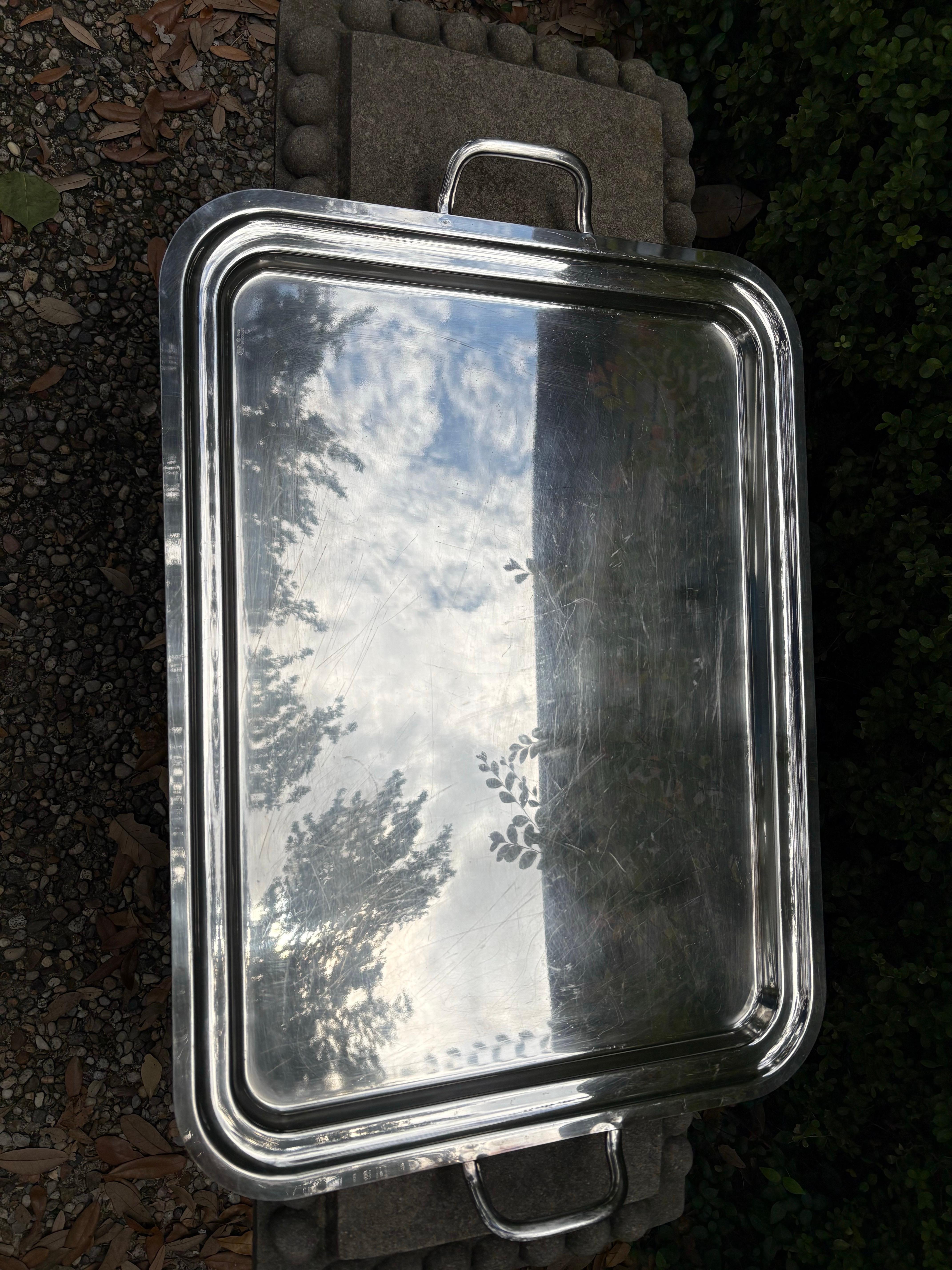 Paar italienische Tabletts aus Silberblech von Sambonet im Angebot 3