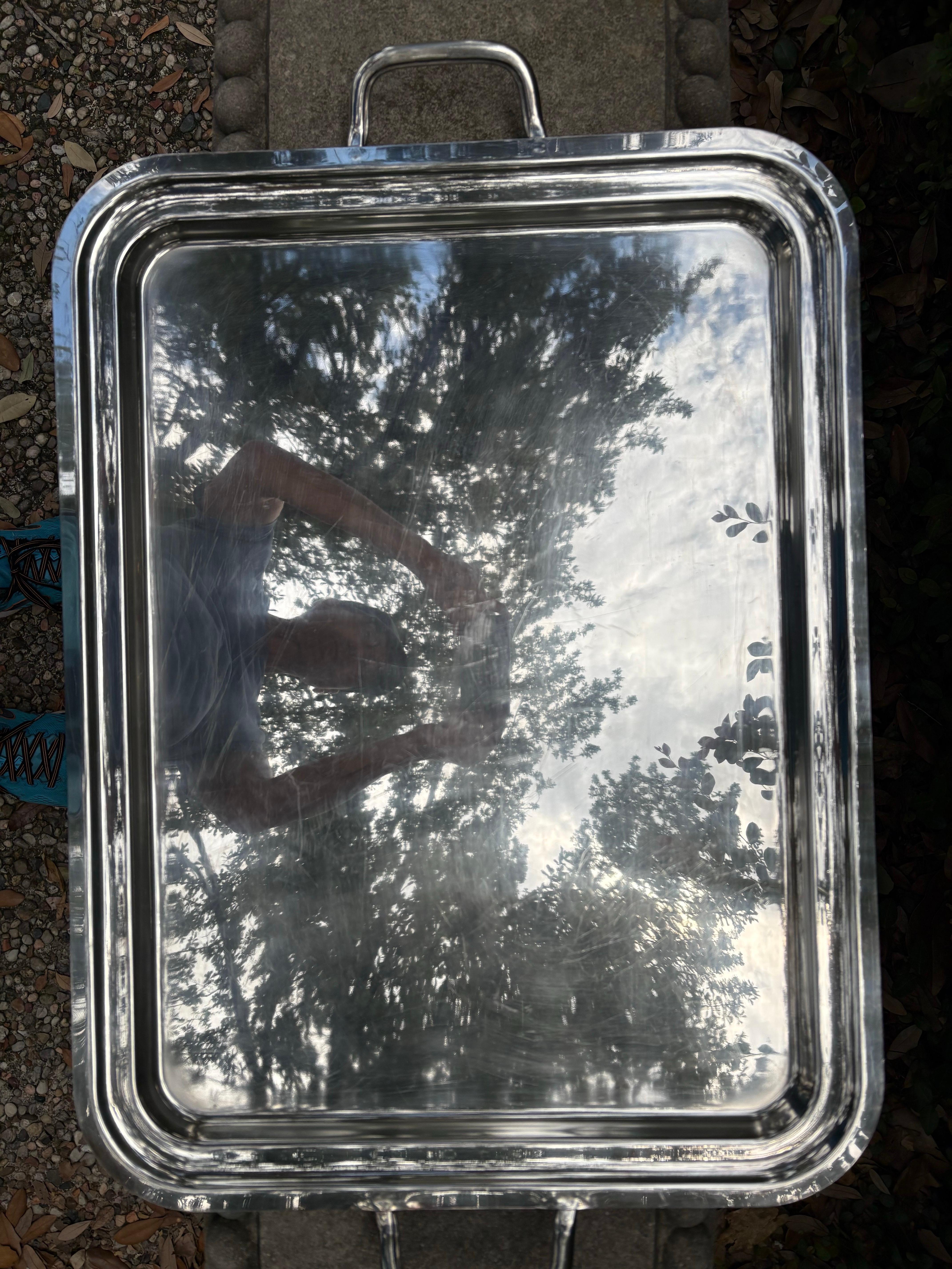 Paar italienische Tabletts aus Silberblech von Sambonet im Angebot 5