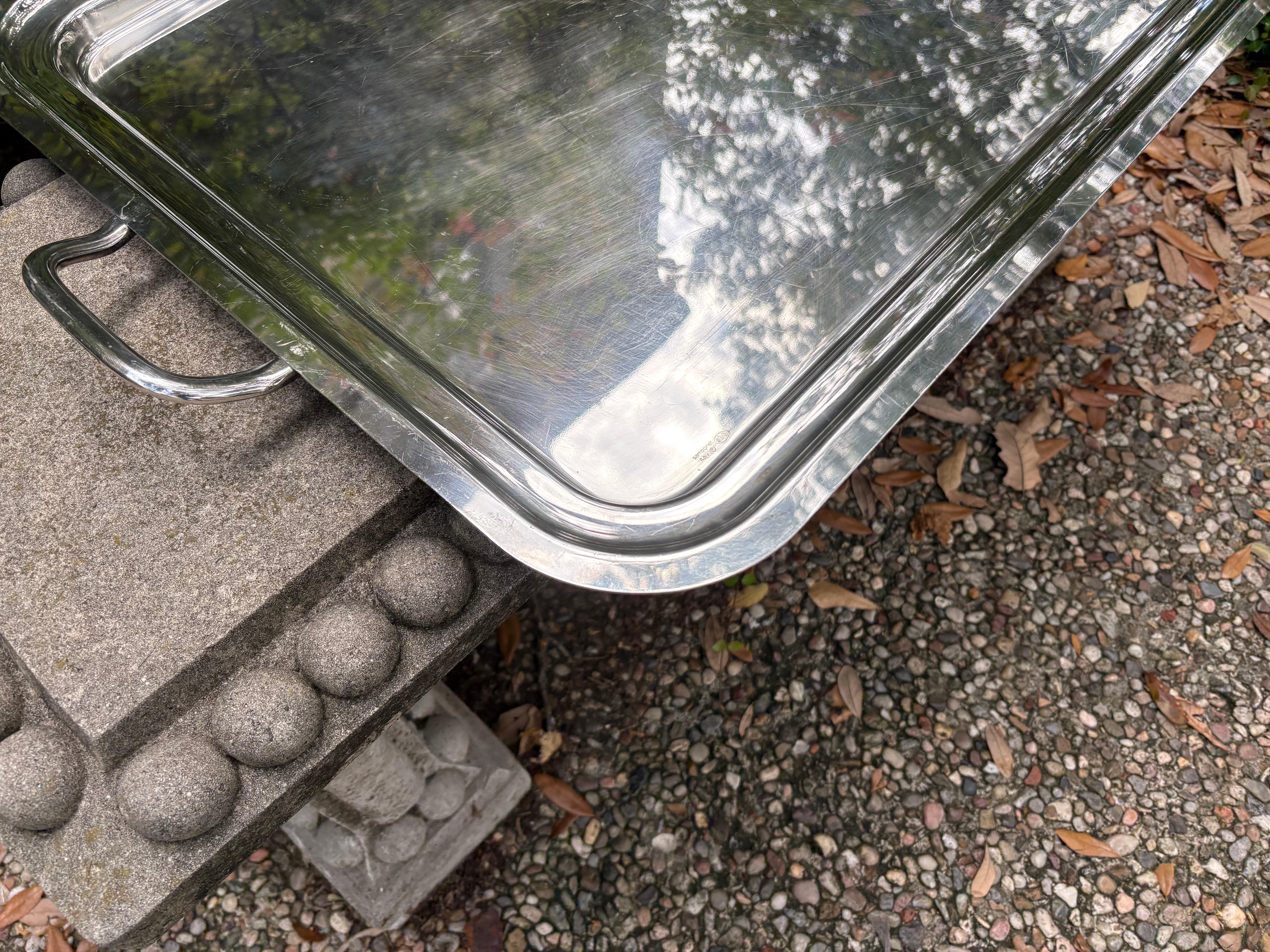 Paar italienische Tabletts aus Silberblech von Sambonet im Angebot 1