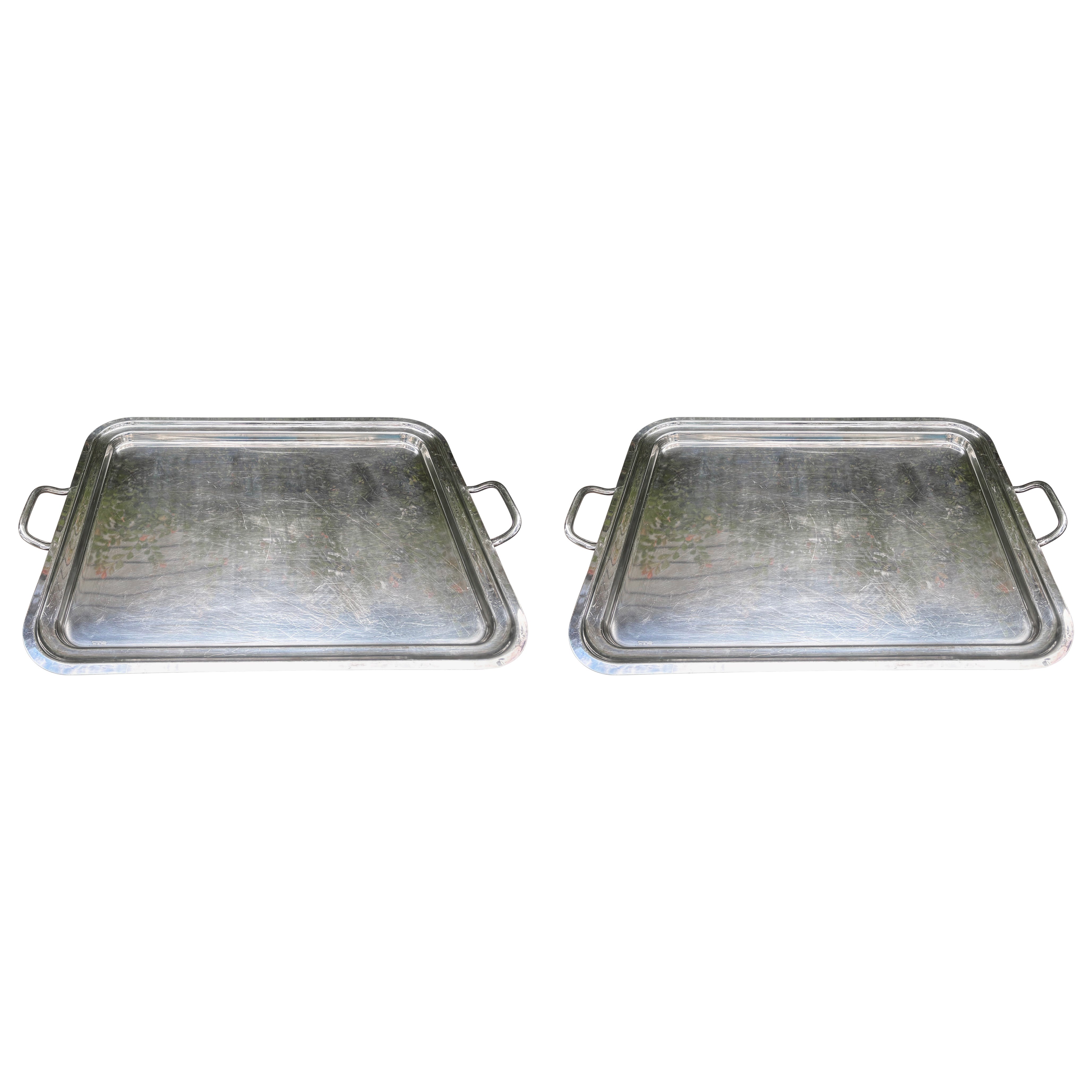Paar italienische Tabletts aus Silberblech von Sambonet