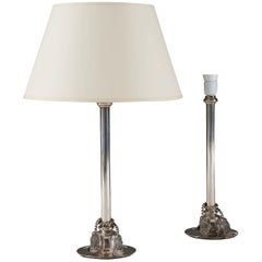 Pair of Italian Silver Plated Candlestick Table Lamps