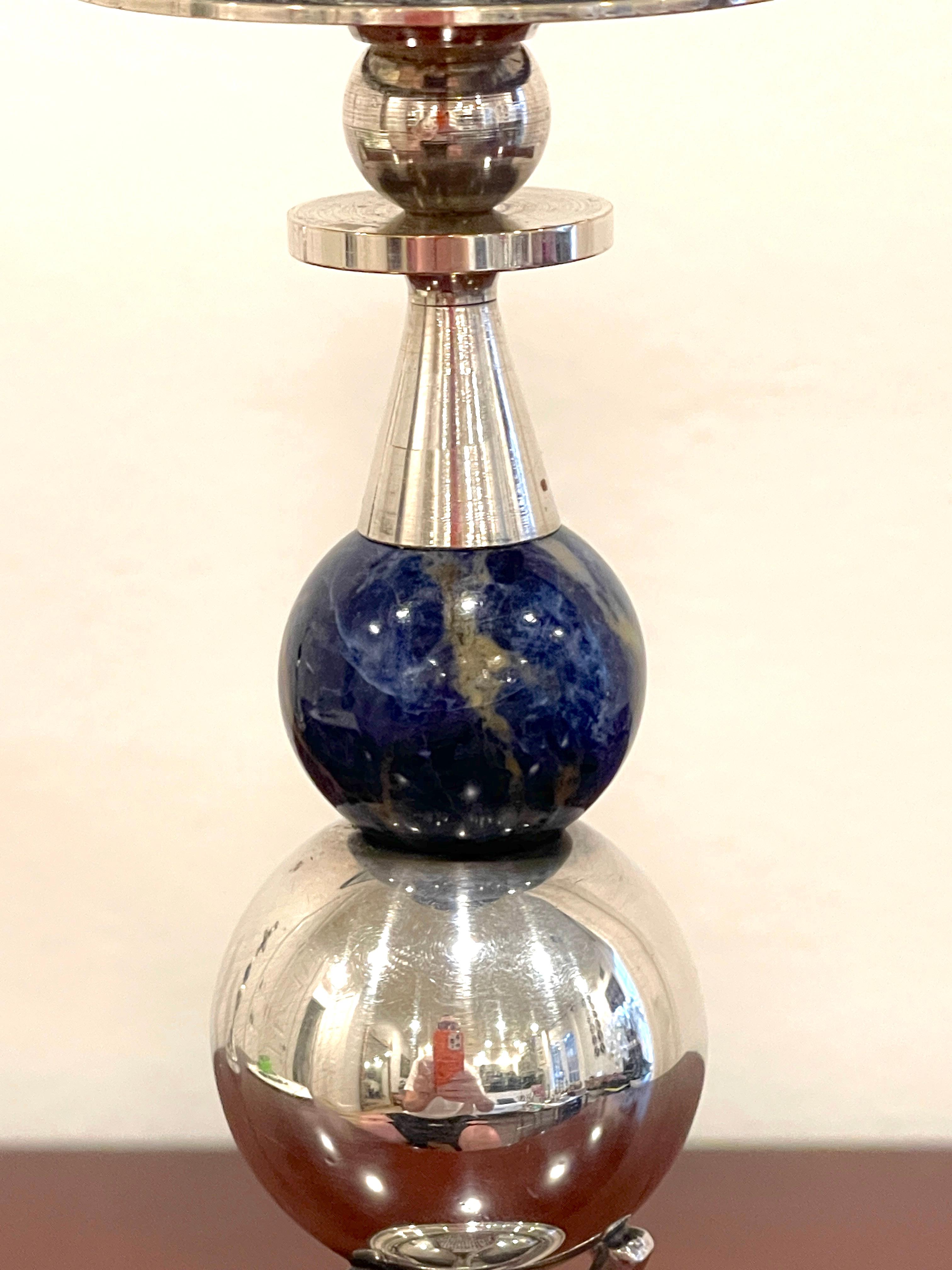 20th Century Pair of Italian Silver-Plated, Lapis & Lucite Tennis Motif Candlesticks For Sale