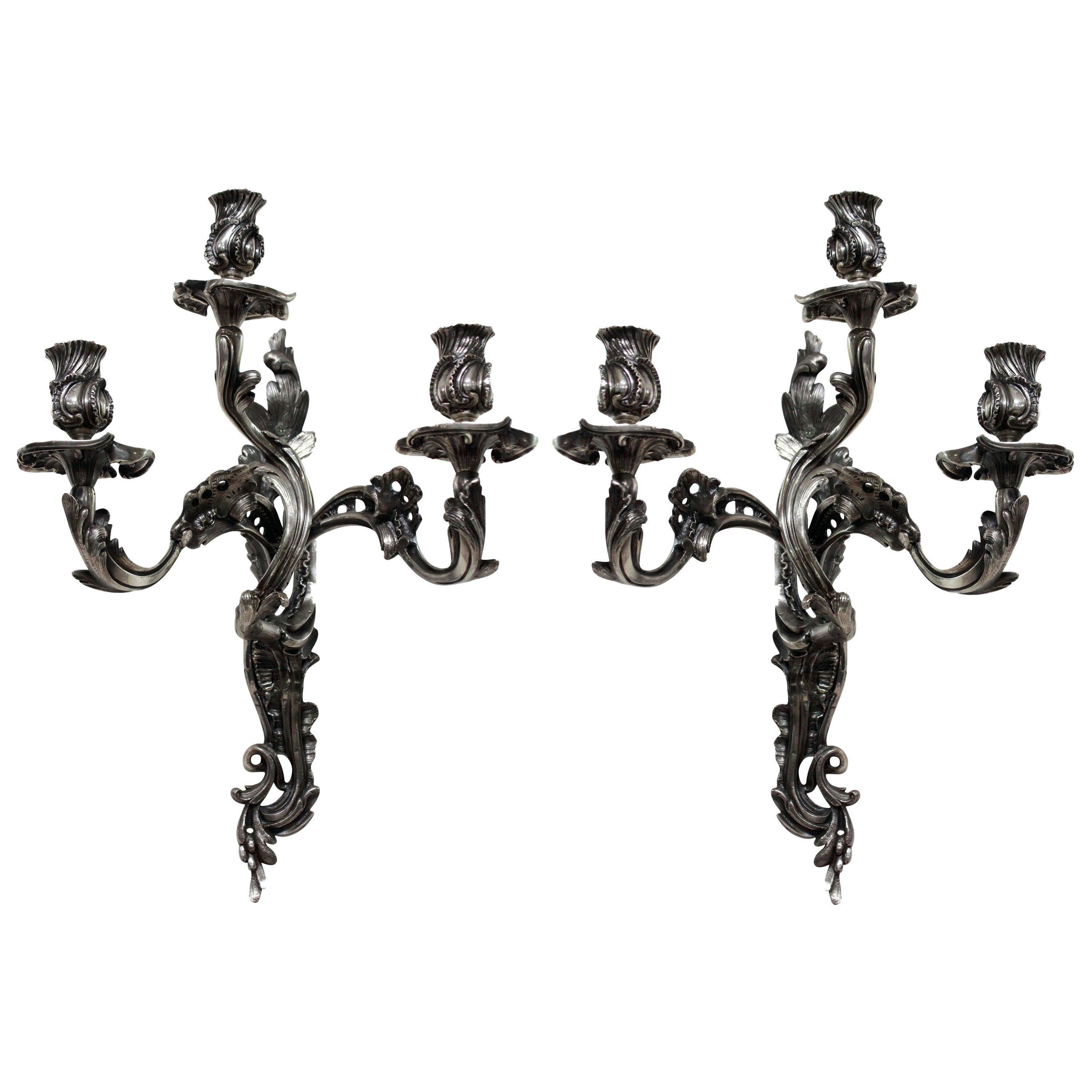 Pair of Italian Silver Rococo Sconces For Sale at 1stDibs