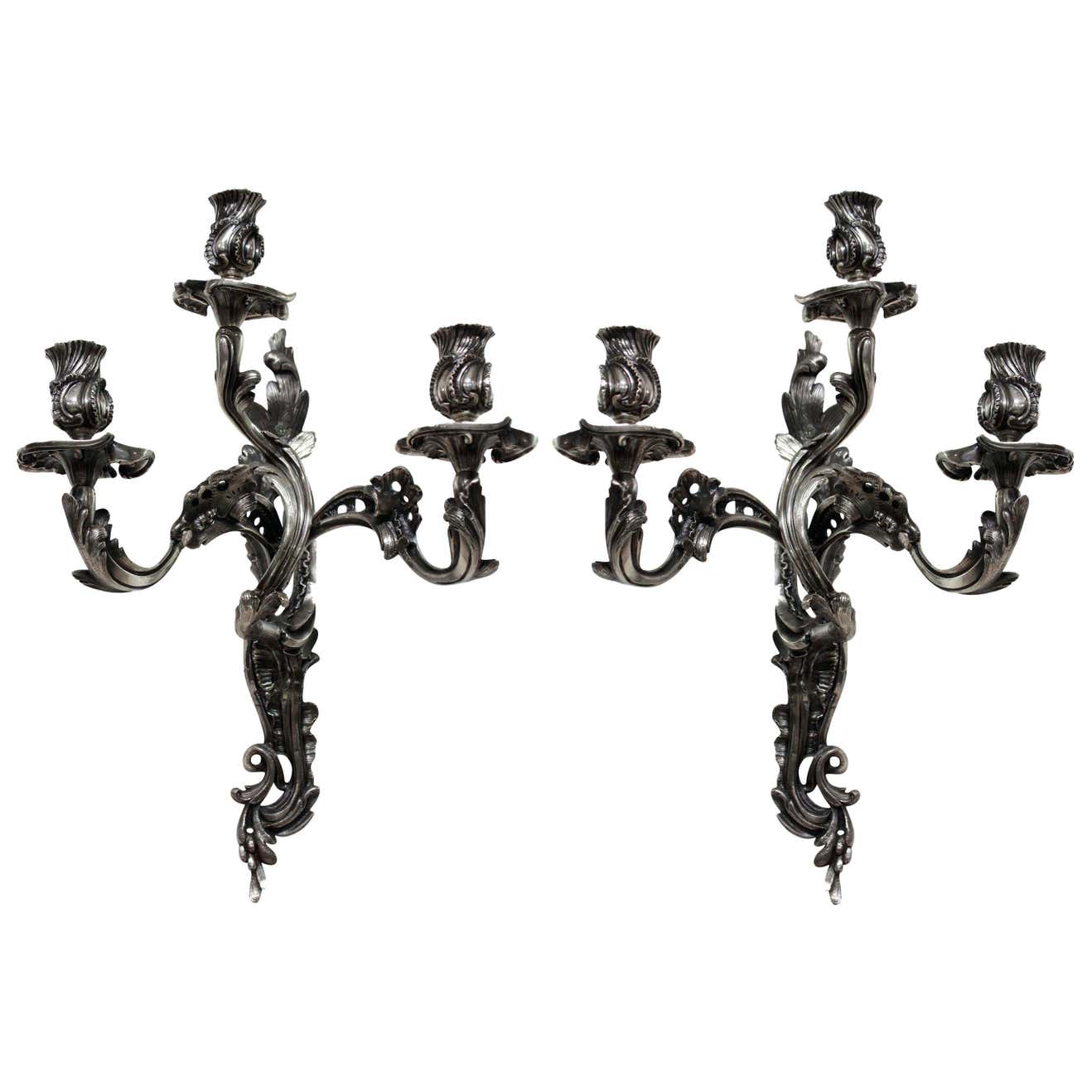 Pair of Italian Silver Rococo Sconces For Sale at 1stDibs