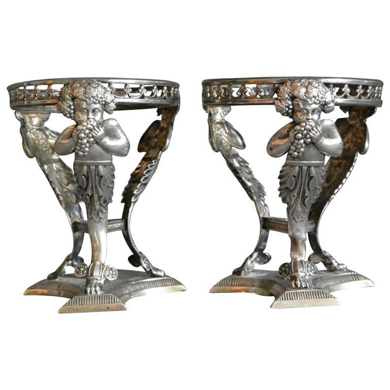 18th Century Pair of Italian Silver Salts with Bachii For Sale