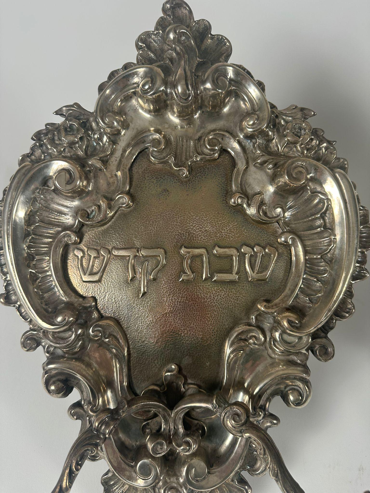 Paire d'appliques de chabbat italiennes en argent - 800 Silver, design rococo orné en vente 4
