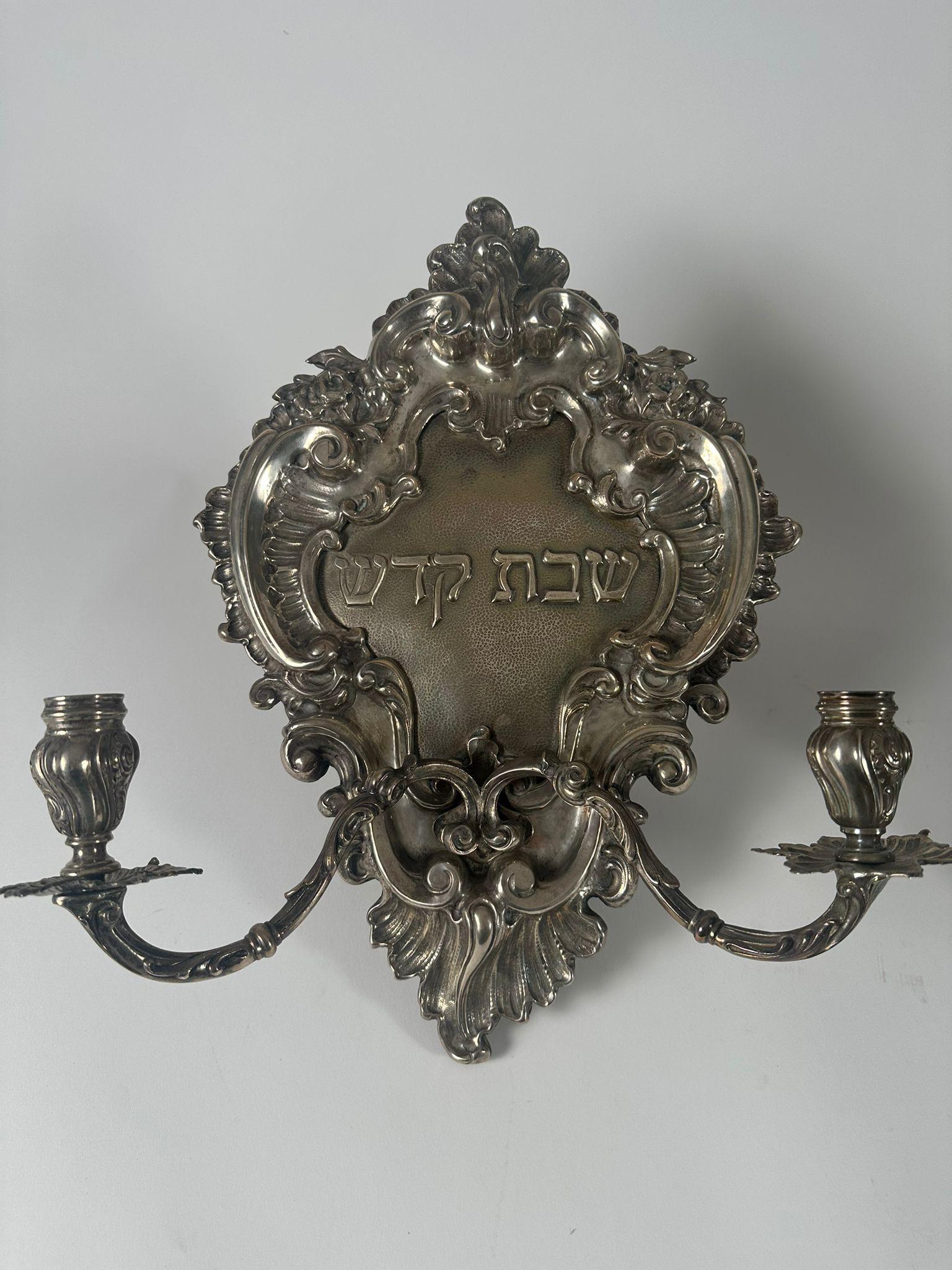 Paire d'appliques de chabbat italiennes en argent - 800 Silver, design rococo orné en vente 5