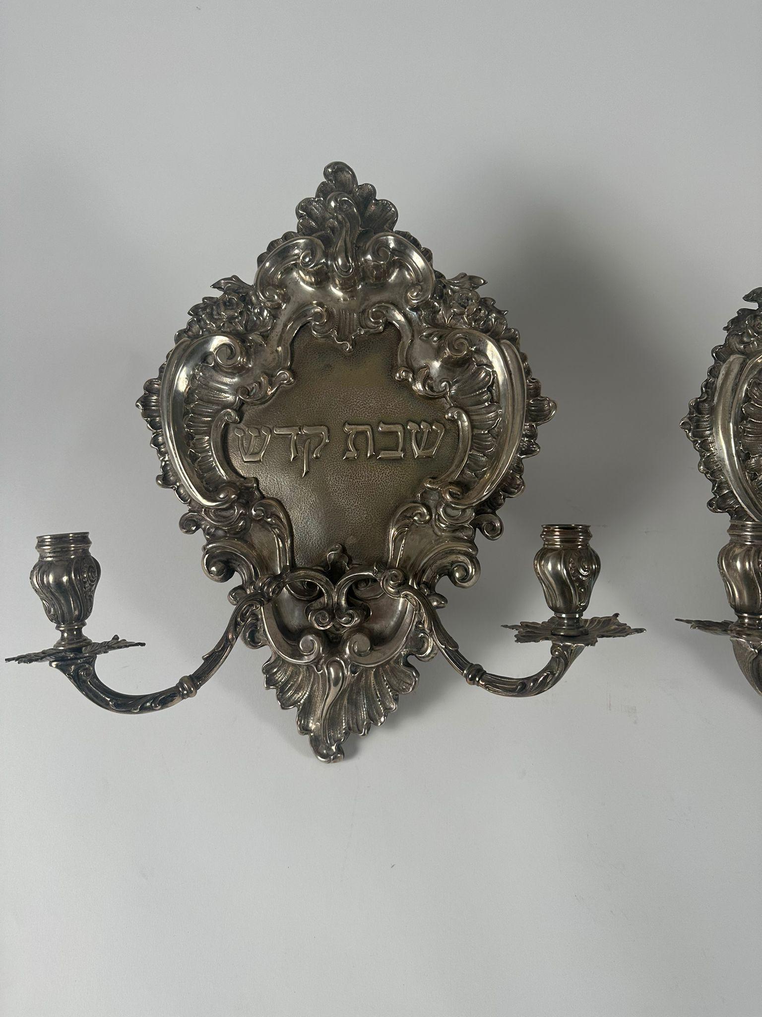 Rococo Paire d'appliques de chabbat italiennes en argent - 800 Silver, design rococo orné en vente