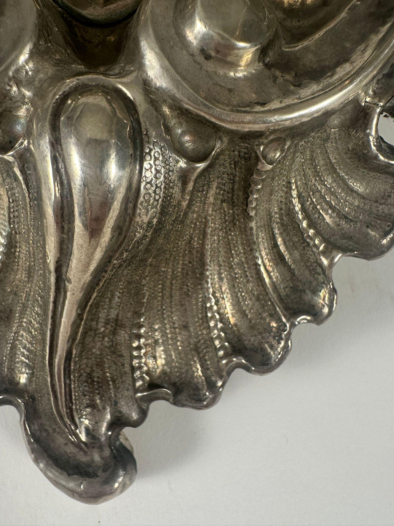 Paire d'appliques de chabbat italiennes en argent - 800 Silver, design rococo orné en vente 2