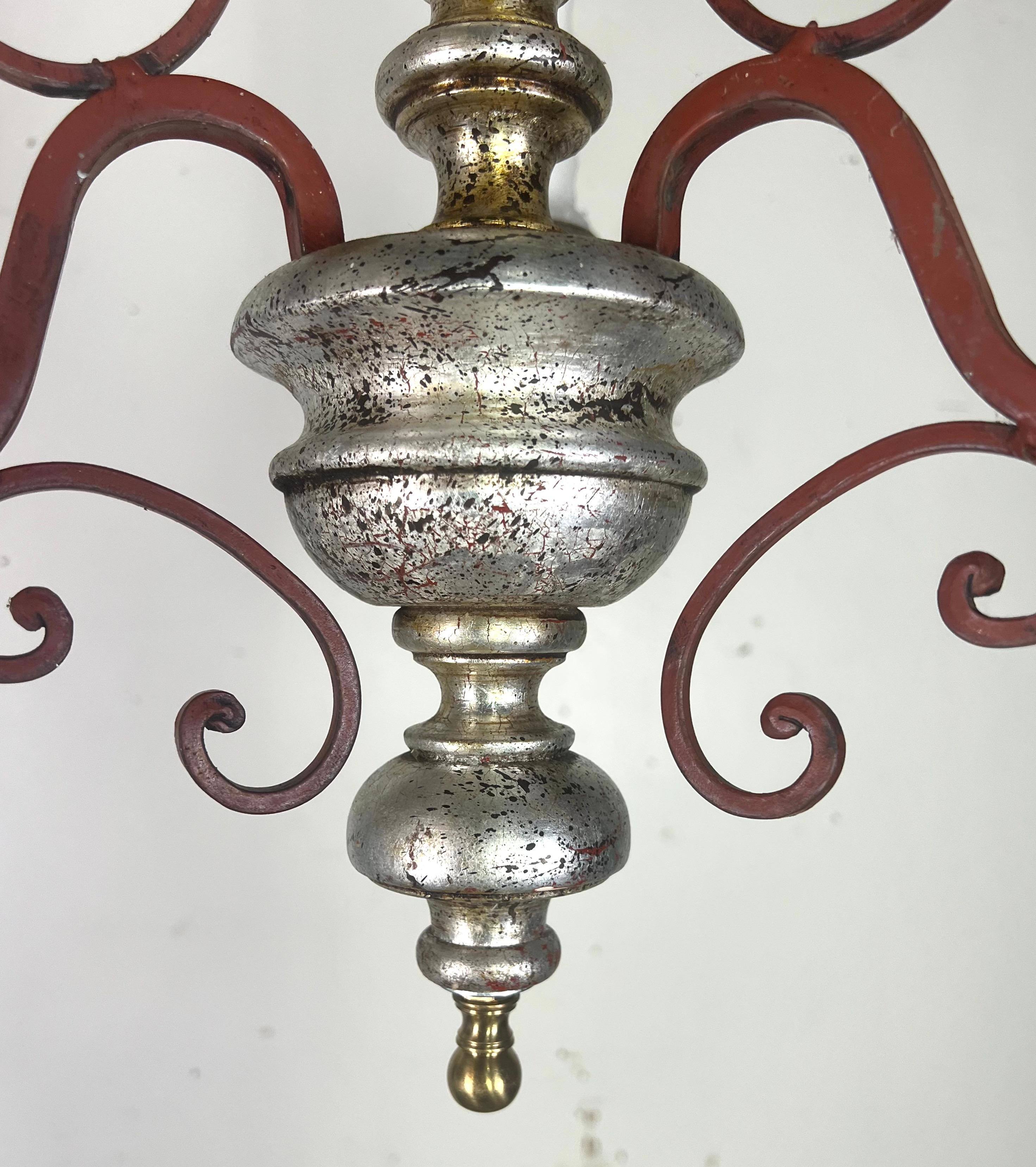 Pair of Italian Silvered Wood & Iron Chandeliers In Distressed Condition For Sale In Los Angeles, CA