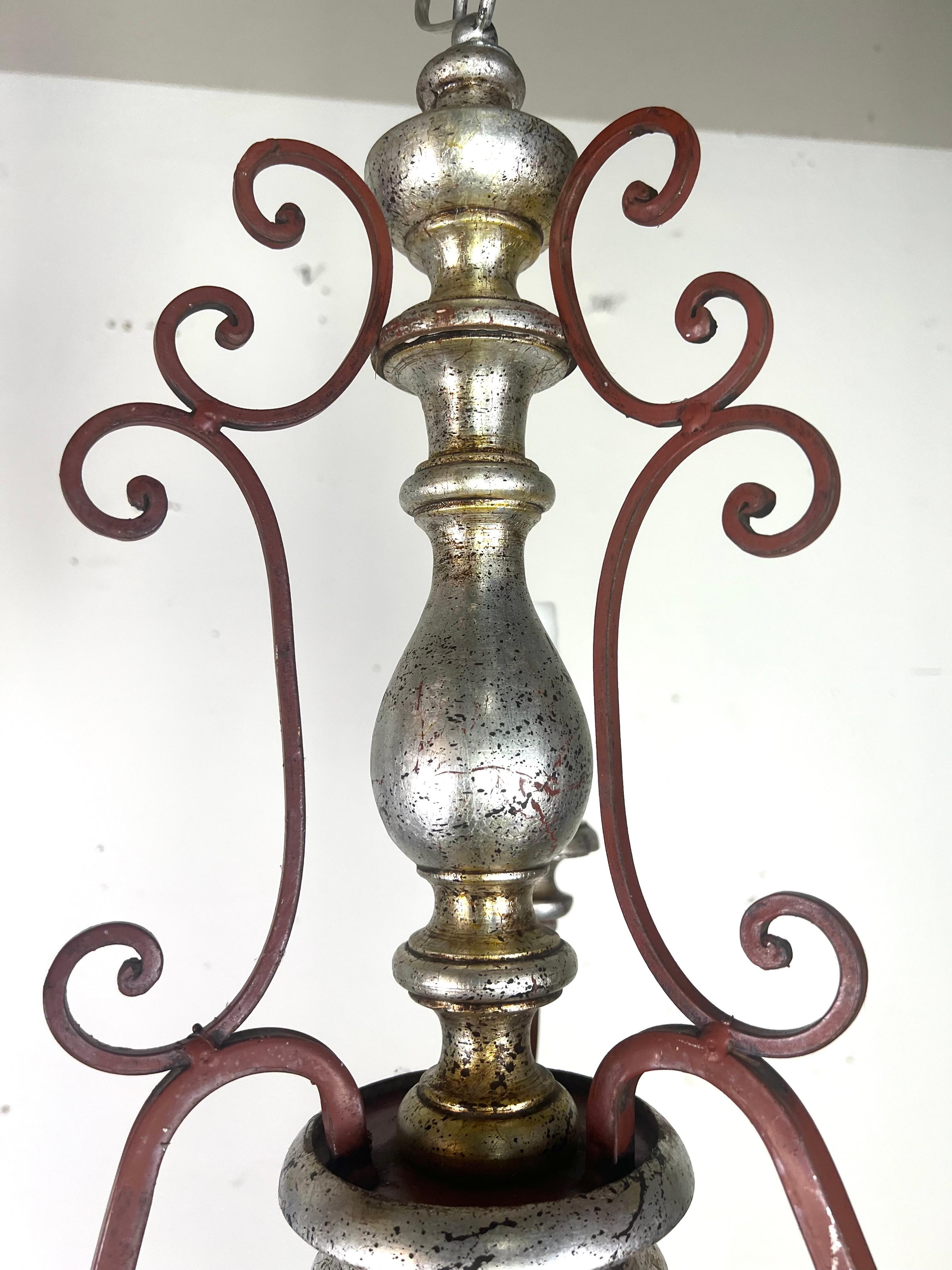 Paint Pair of Italian Silvered Wood & Iron Chandeliers For Sale