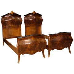 Pair of Italian Single Beds in Wood, 20th Century