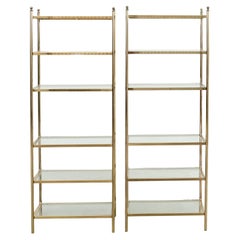 Pair of Italian Six Glass Shelf Gilt Metal Etageres