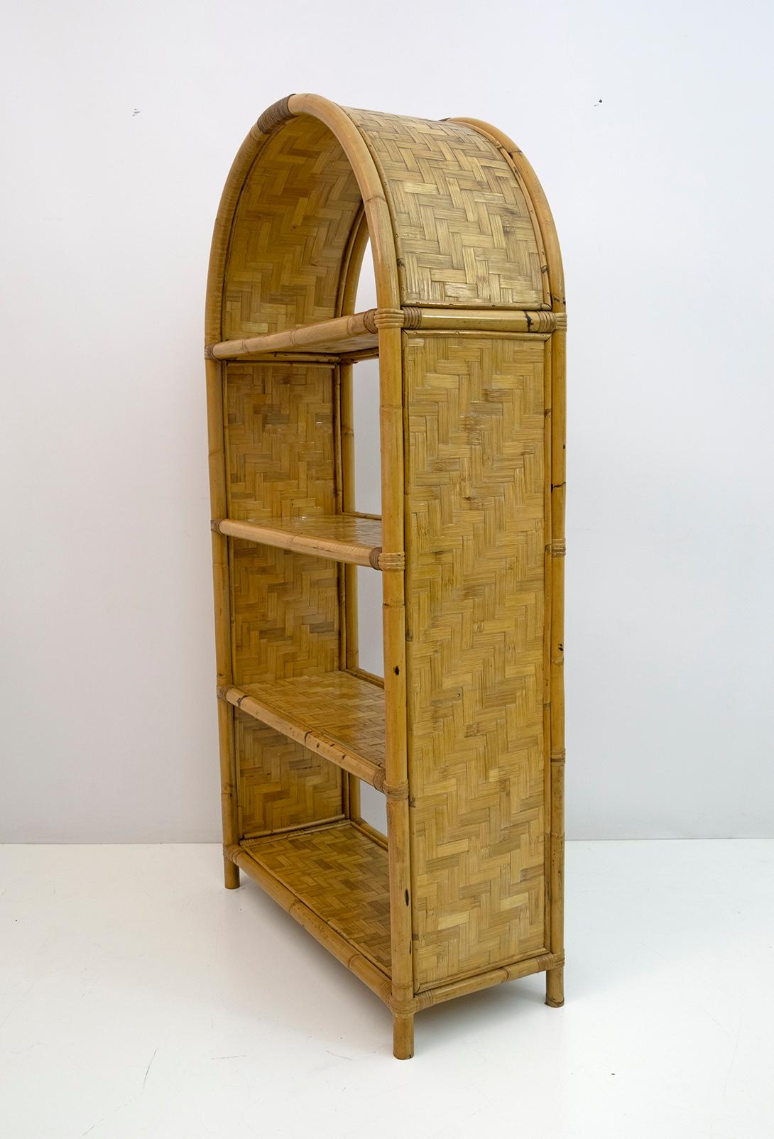 Mid-Century Modern Pair of Italian Small Bamboo Bookcases, 1970s For Sale
