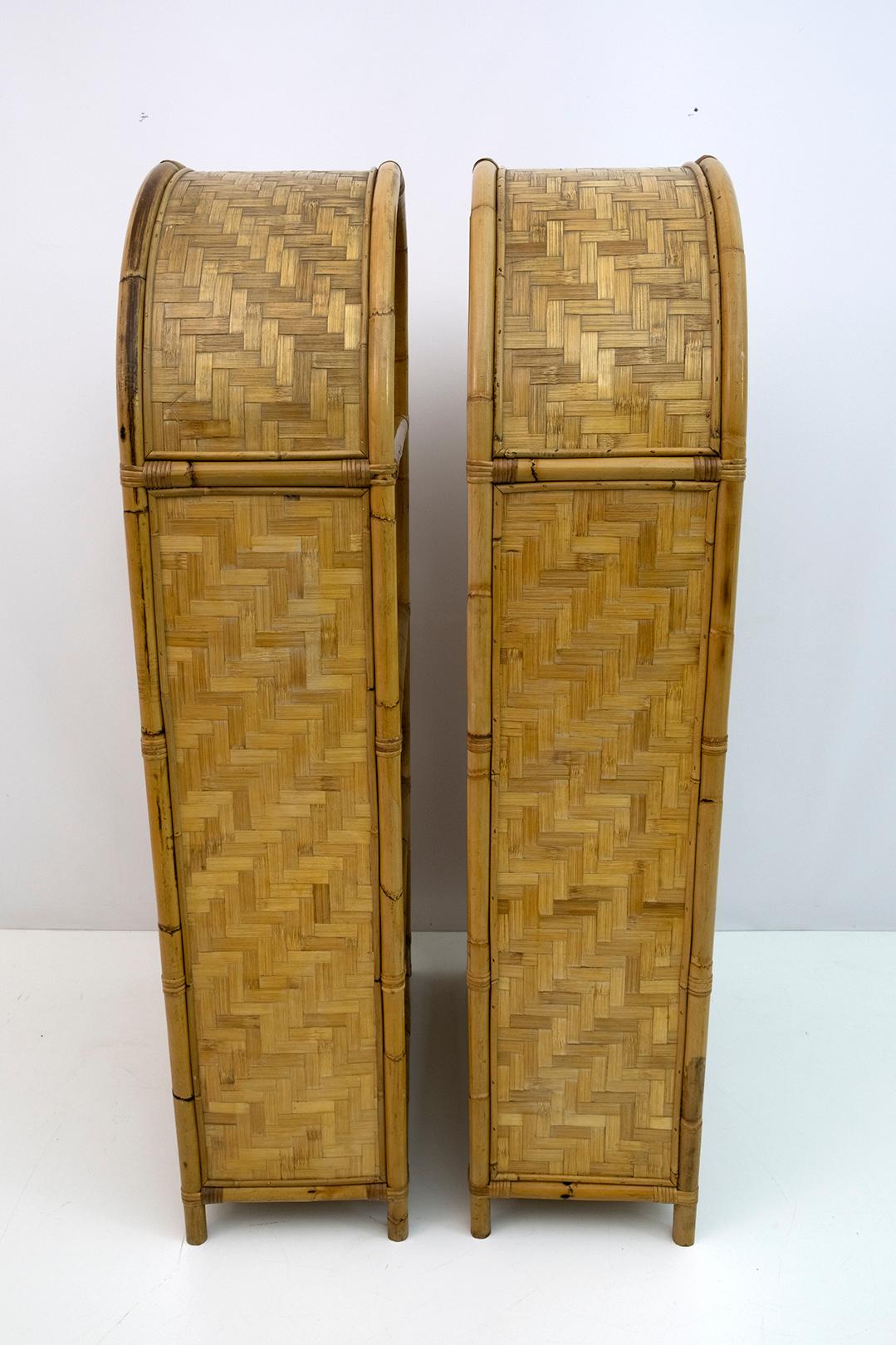 Pair of Italian Small Bamboo Bookcases, 1970s For Sale 3