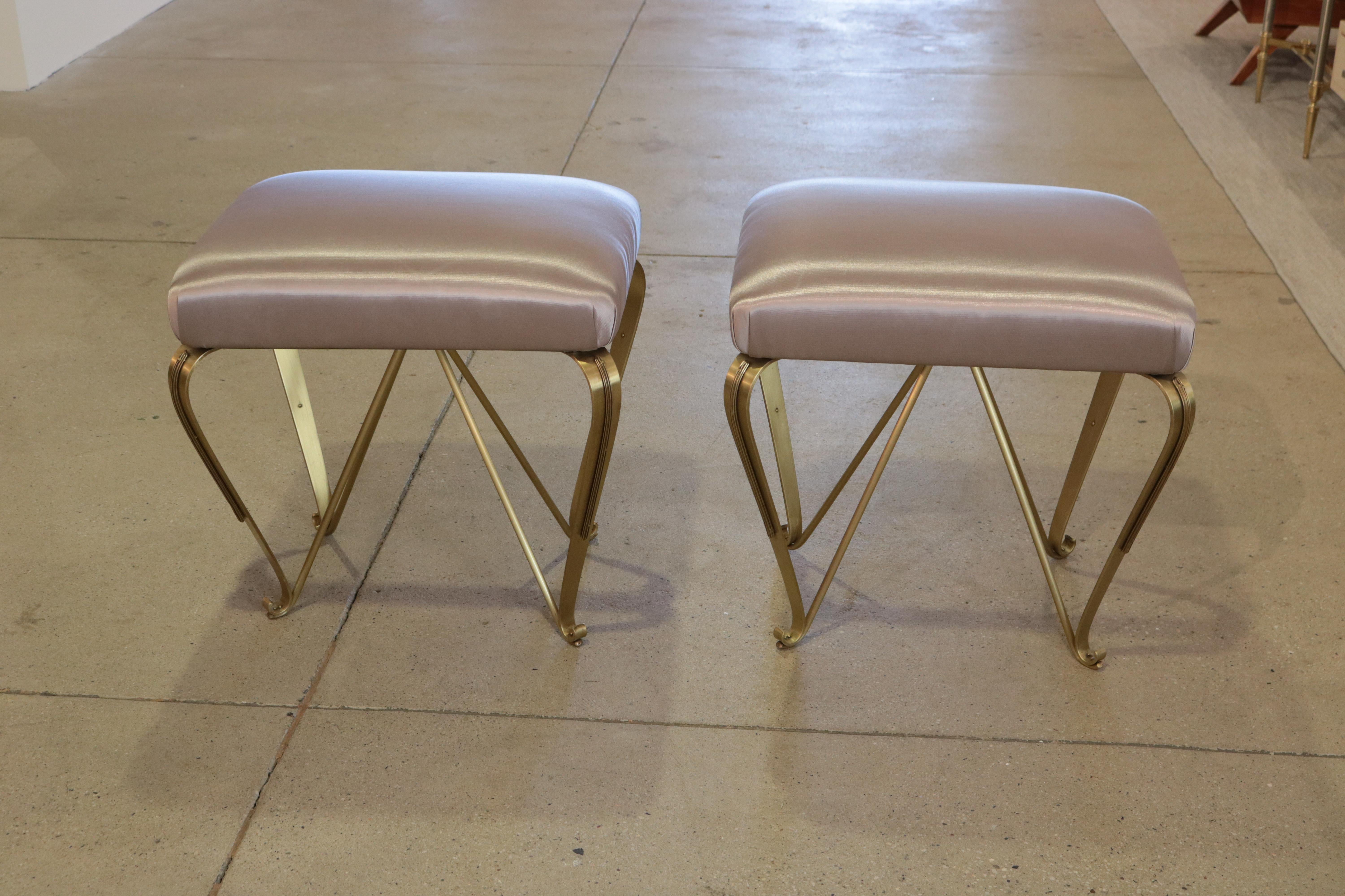 Pair of Italian Small Brass Stools For Sale 3