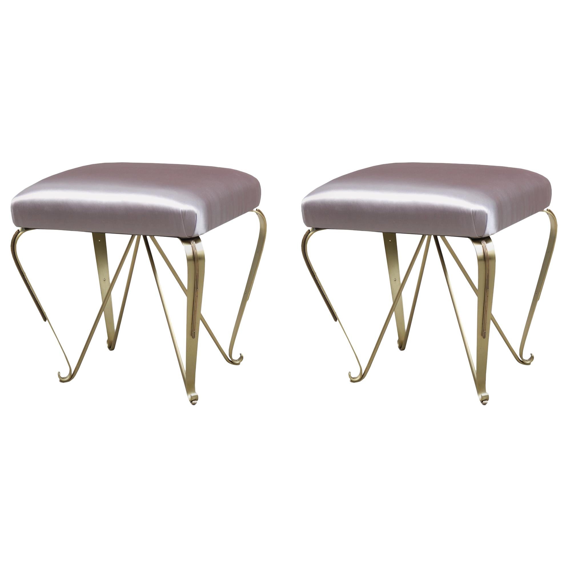 Pair of Italian Small Brass Stools For Sale