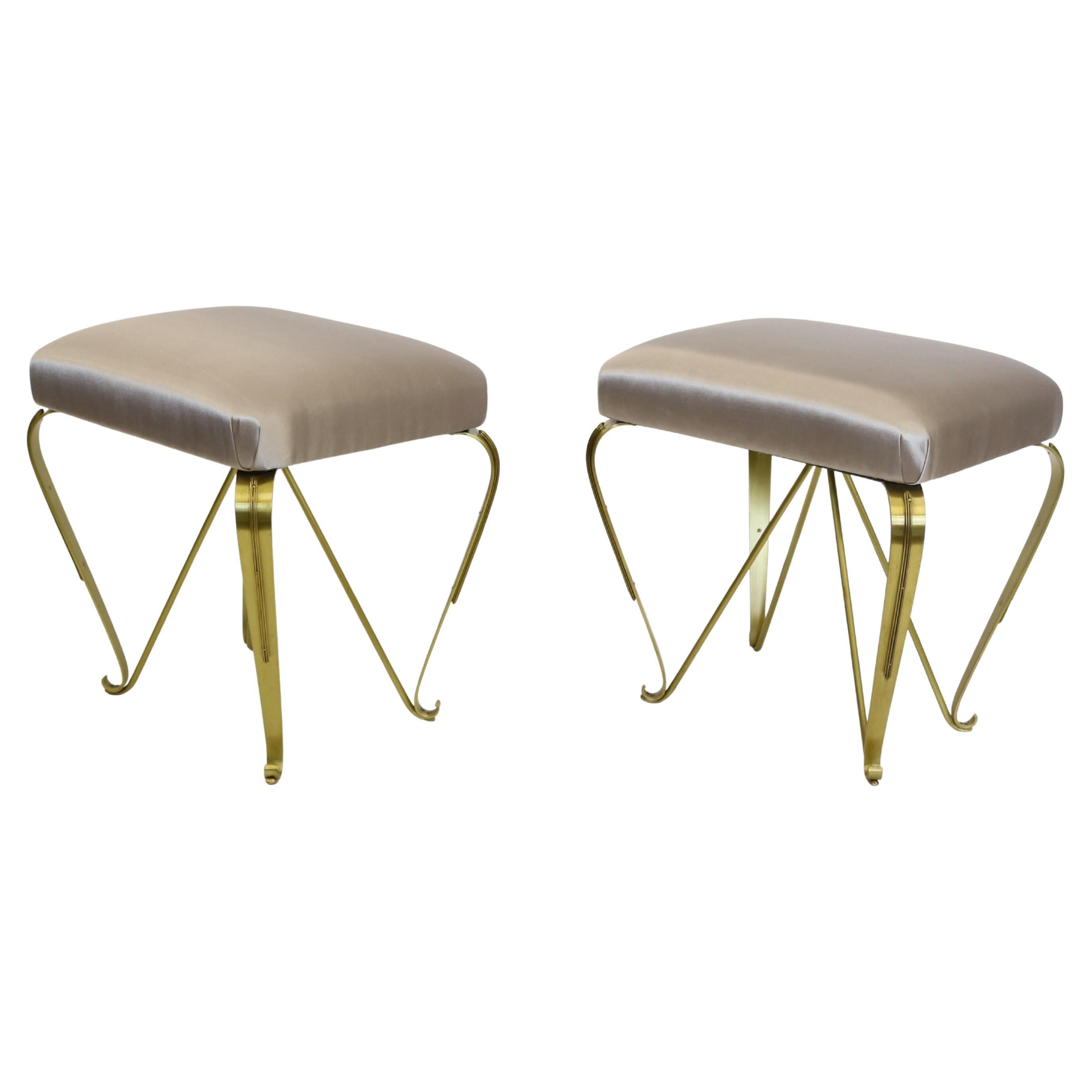 Paire de petits tabourets italiens en laiton