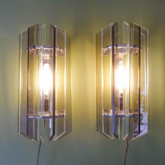 Pair of Italian Smoked and Clear Glass Sconces in the style of Veca, 1970s