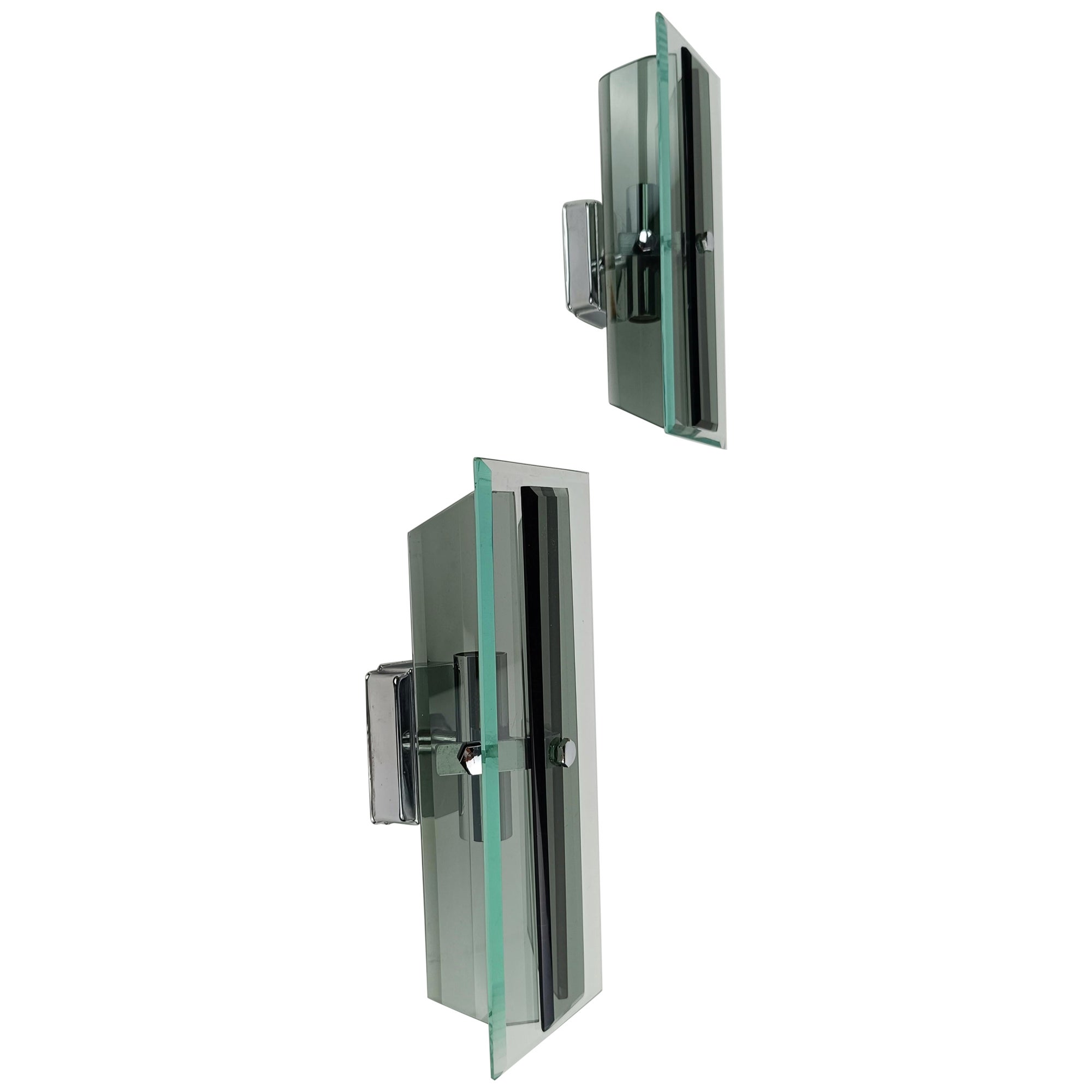 Pair of Italian Smoked and Green Nilo Glass Sconces in the style of Veca 1960s