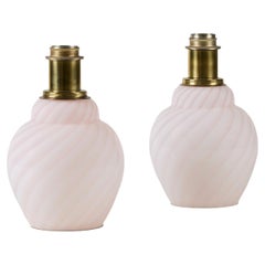 Pair of Italian soft pink Murano glass swirl lamps, Italy 1960s