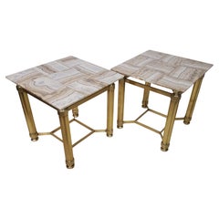 Paire de tables d'appoint italiennes en laiton massif avec plateaux en omyx, 1970 Modern Classic