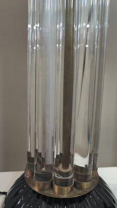 Pair of Italian Solid Crystal Table Lamps in the Art Deco Style, 1970s