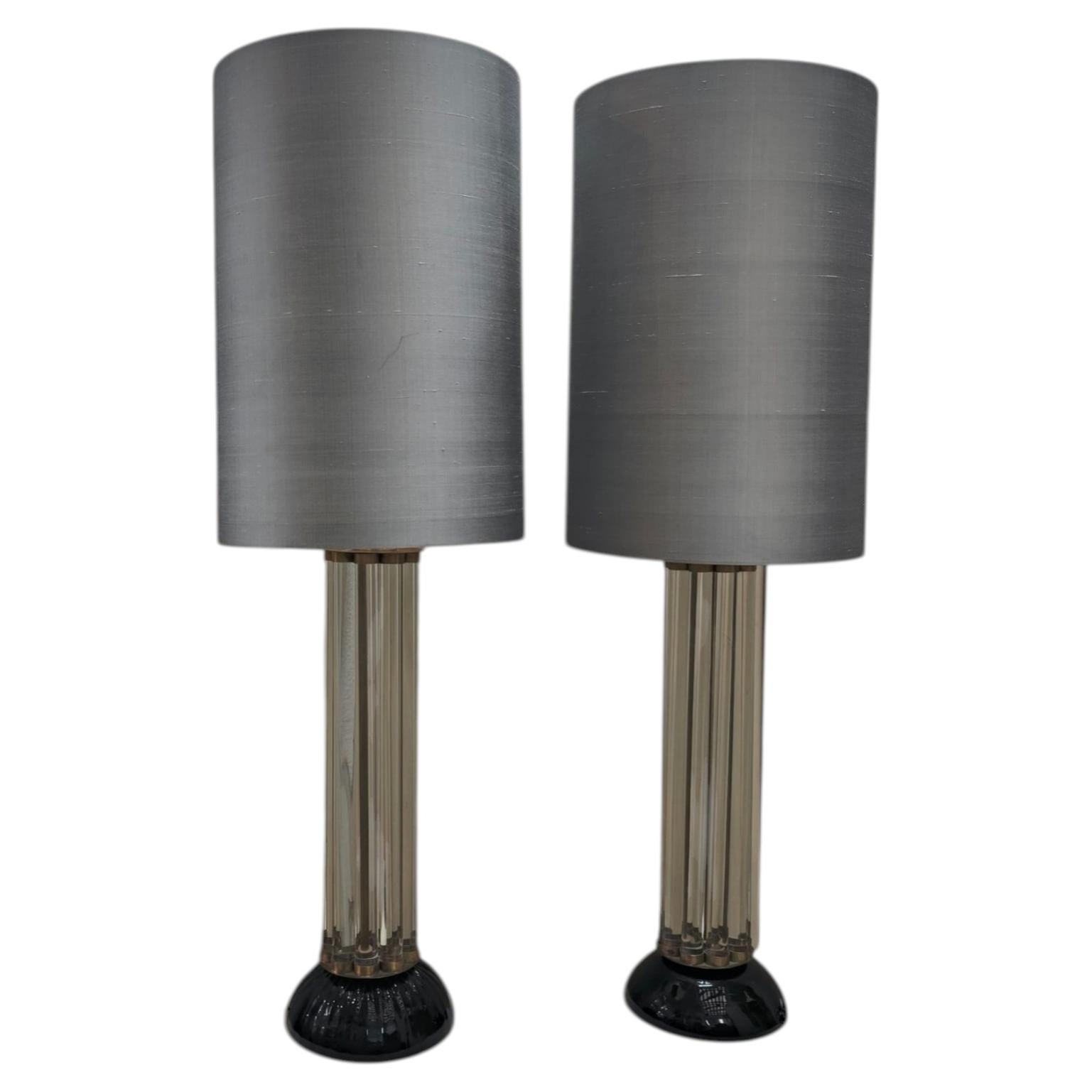 Pair of Italian Solid Crystal Table Lamps in the Art Deco Style, 1970s For Sale