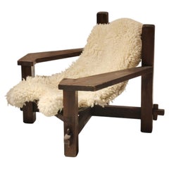 Pair of Italian Solid Wood and Rope Lounge Chairs in the Manner of Jean Gillon