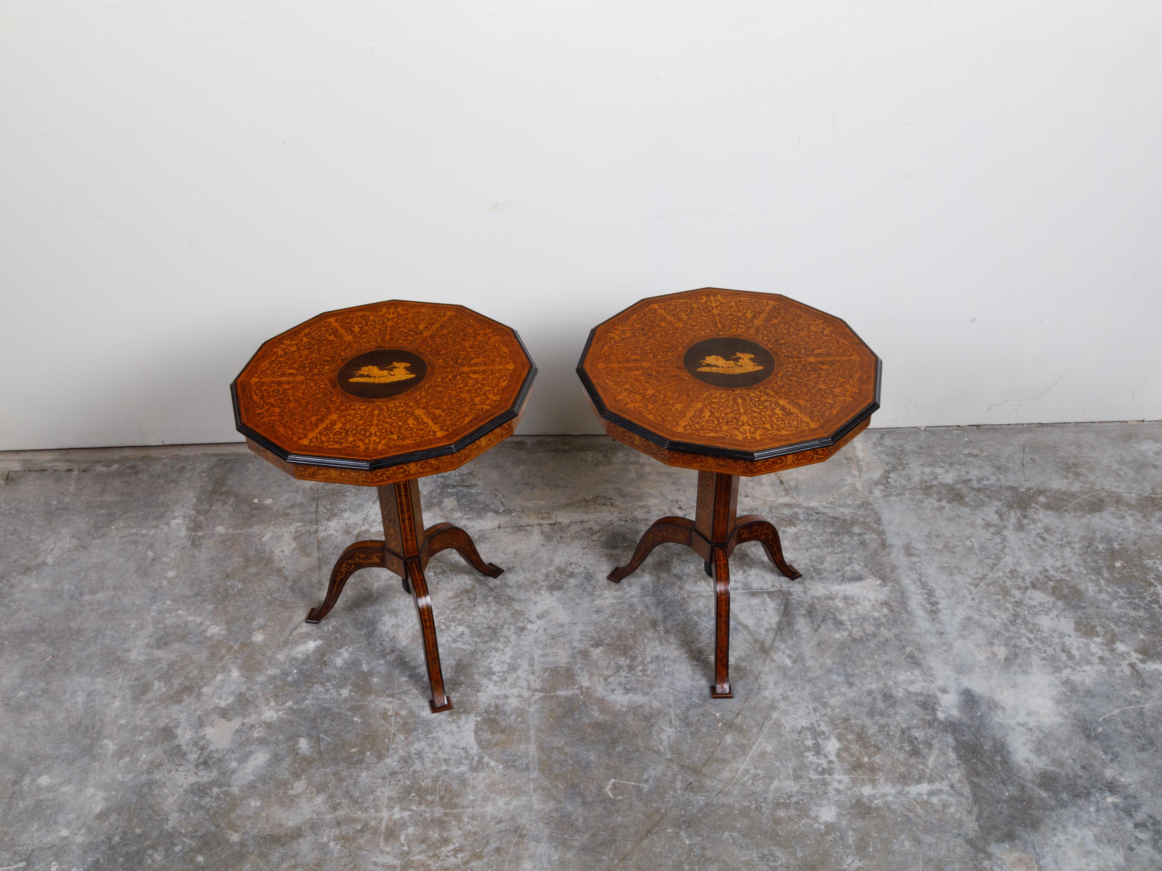 Pair of Italian Sorrento 19th Century Side Tables with Mythological Marquetry For Sale 6