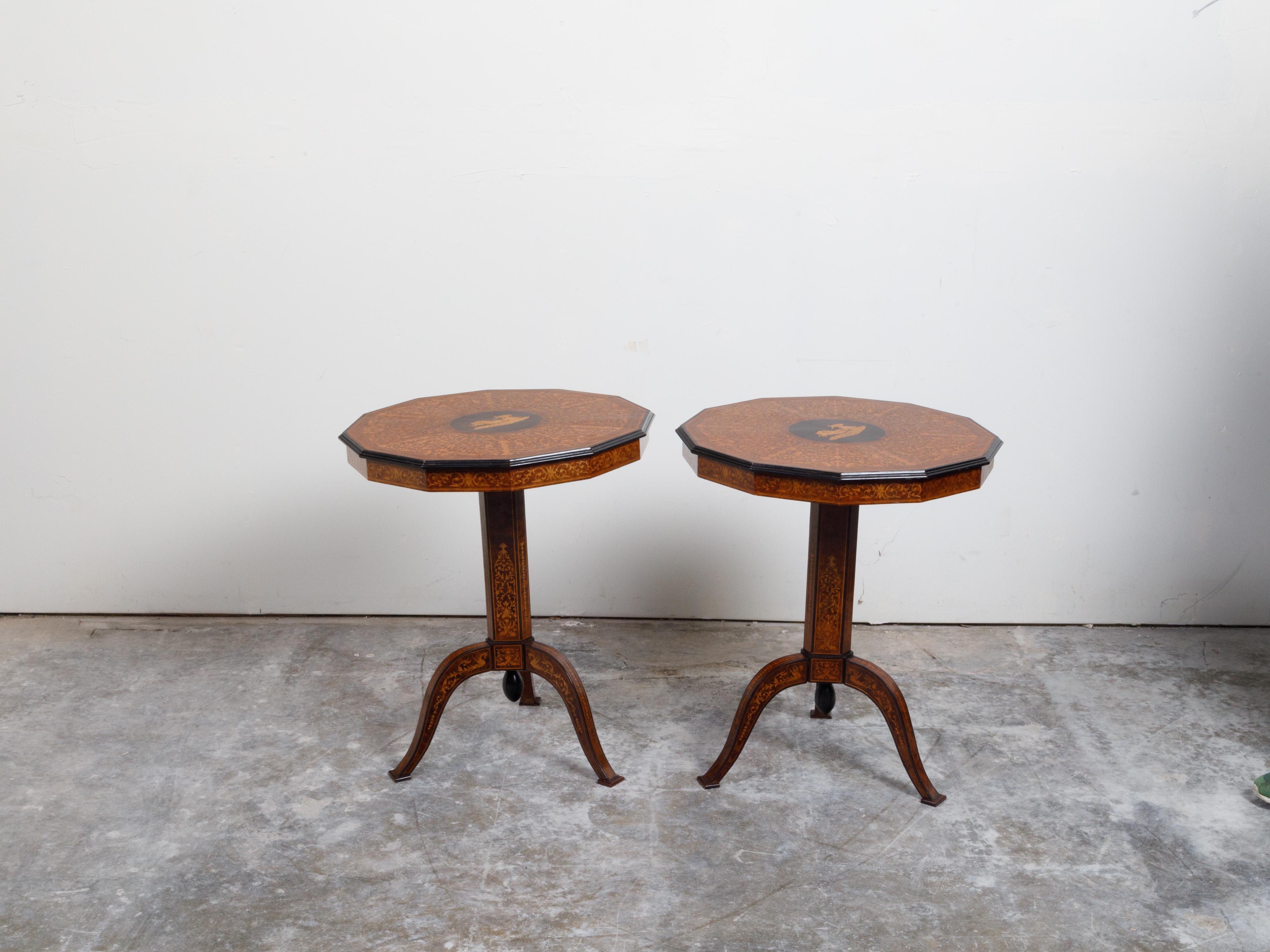 Pair of Italian Sorrento 19th Century Side Tables with Mythological Marquetry For Sale 7