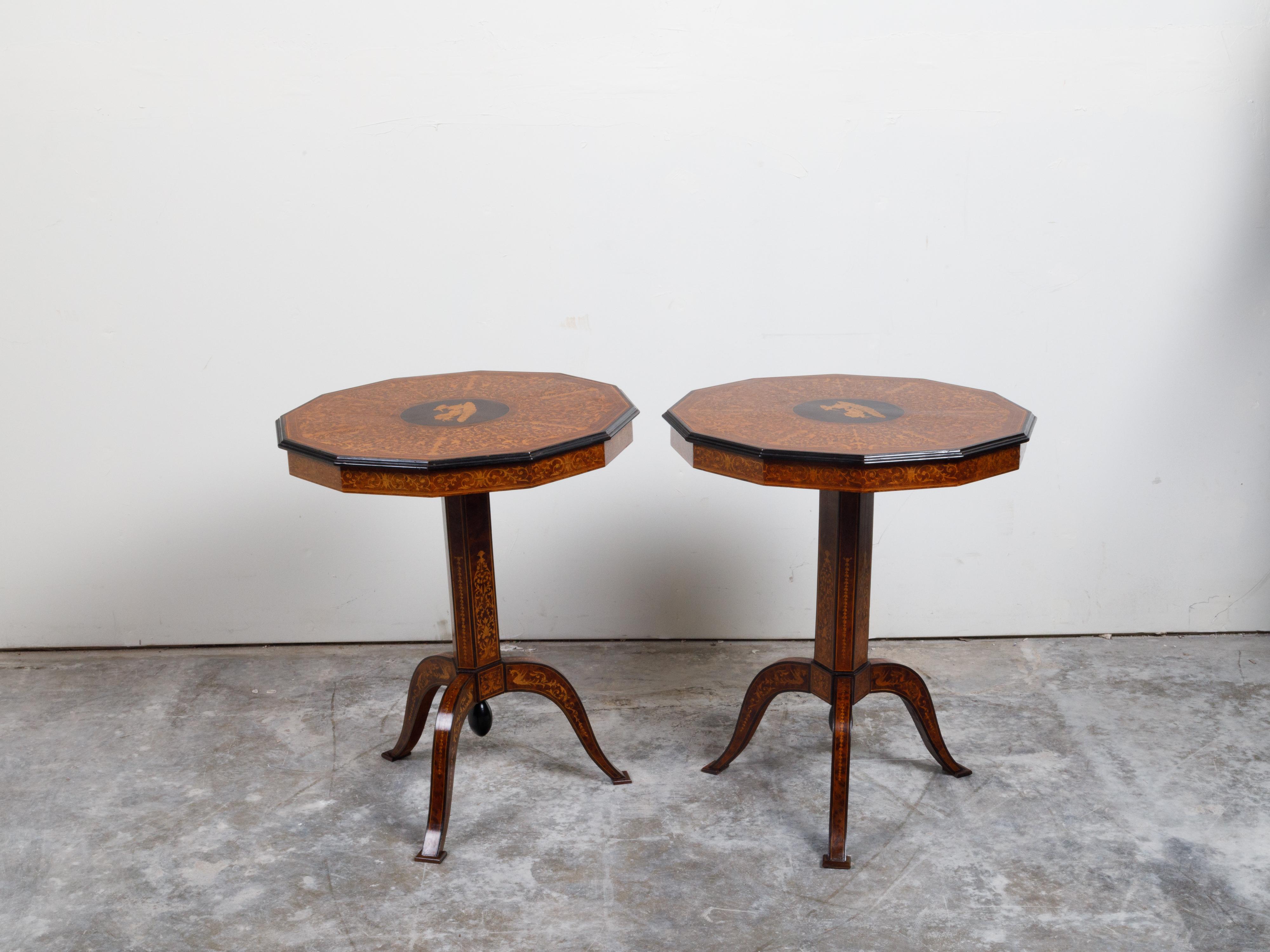Pair of Italian Sorrento 19th Century Side Tables with Mythological Marquetry For Sale 9