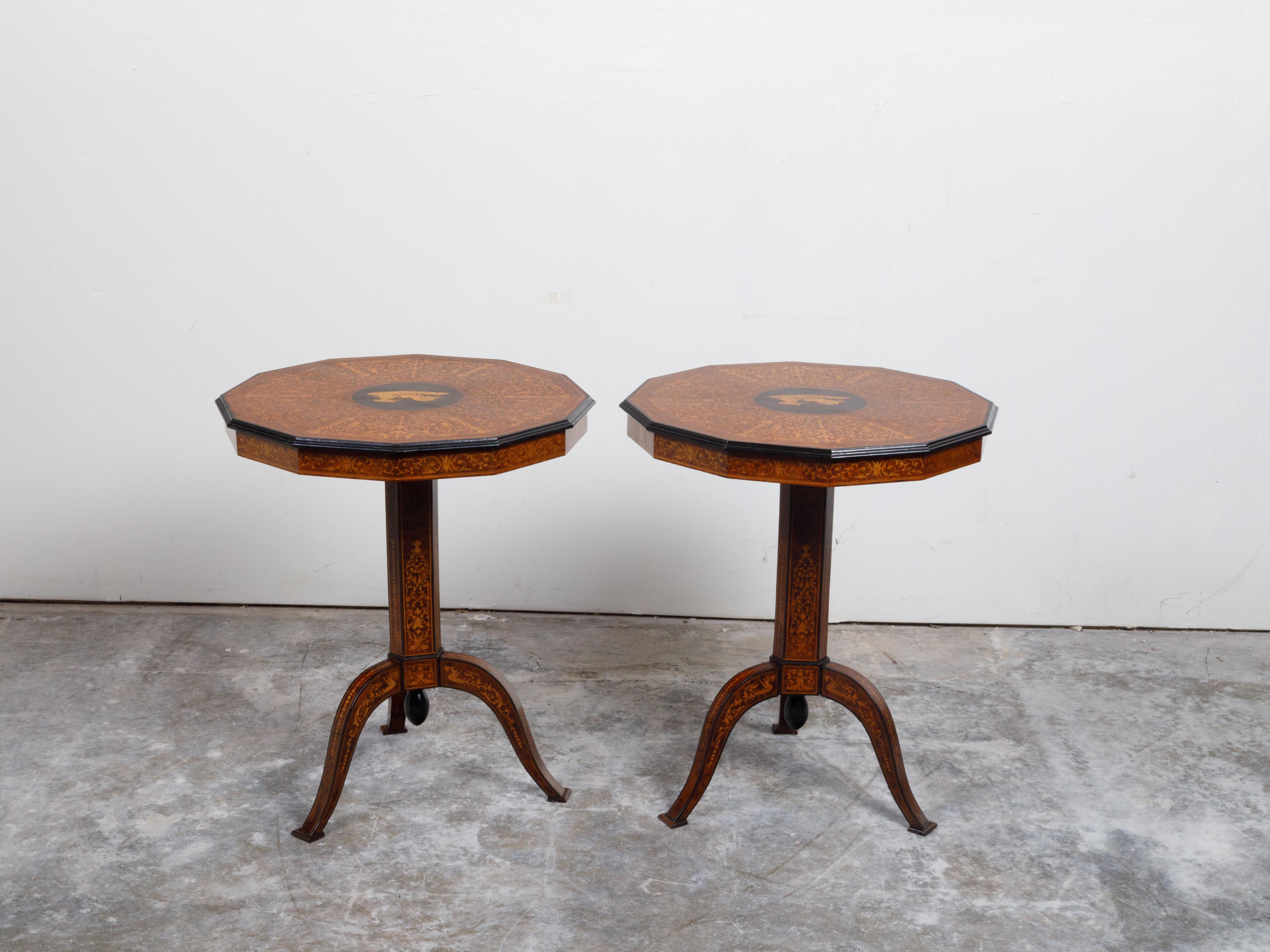 Pair of Italian Sorrento 19th Century Side Tables with Mythological Marquetry For Sale 10