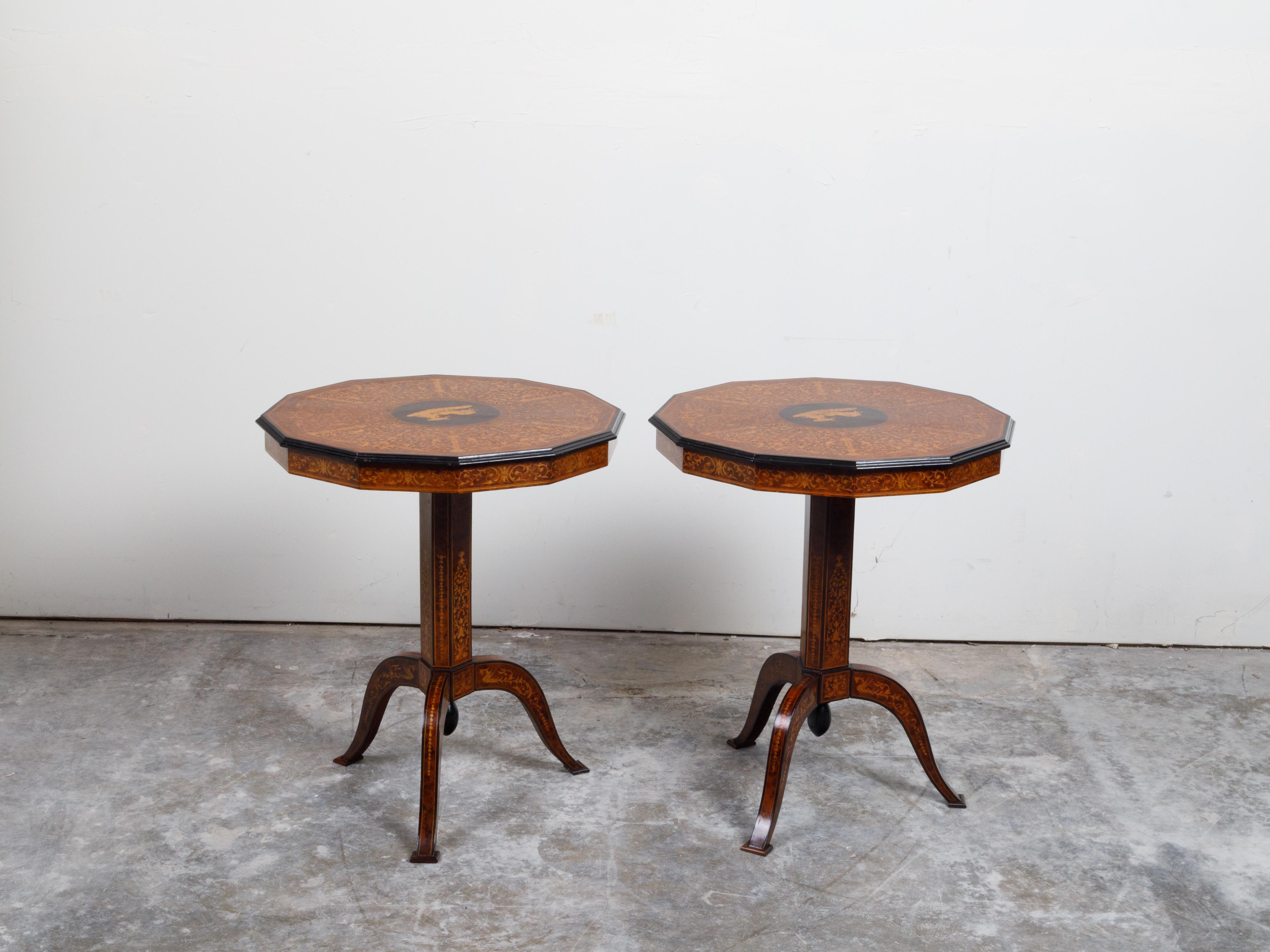 Pair of Italian Sorrento 19th Century Side Tables with Mythological Marquetry For Sale 11