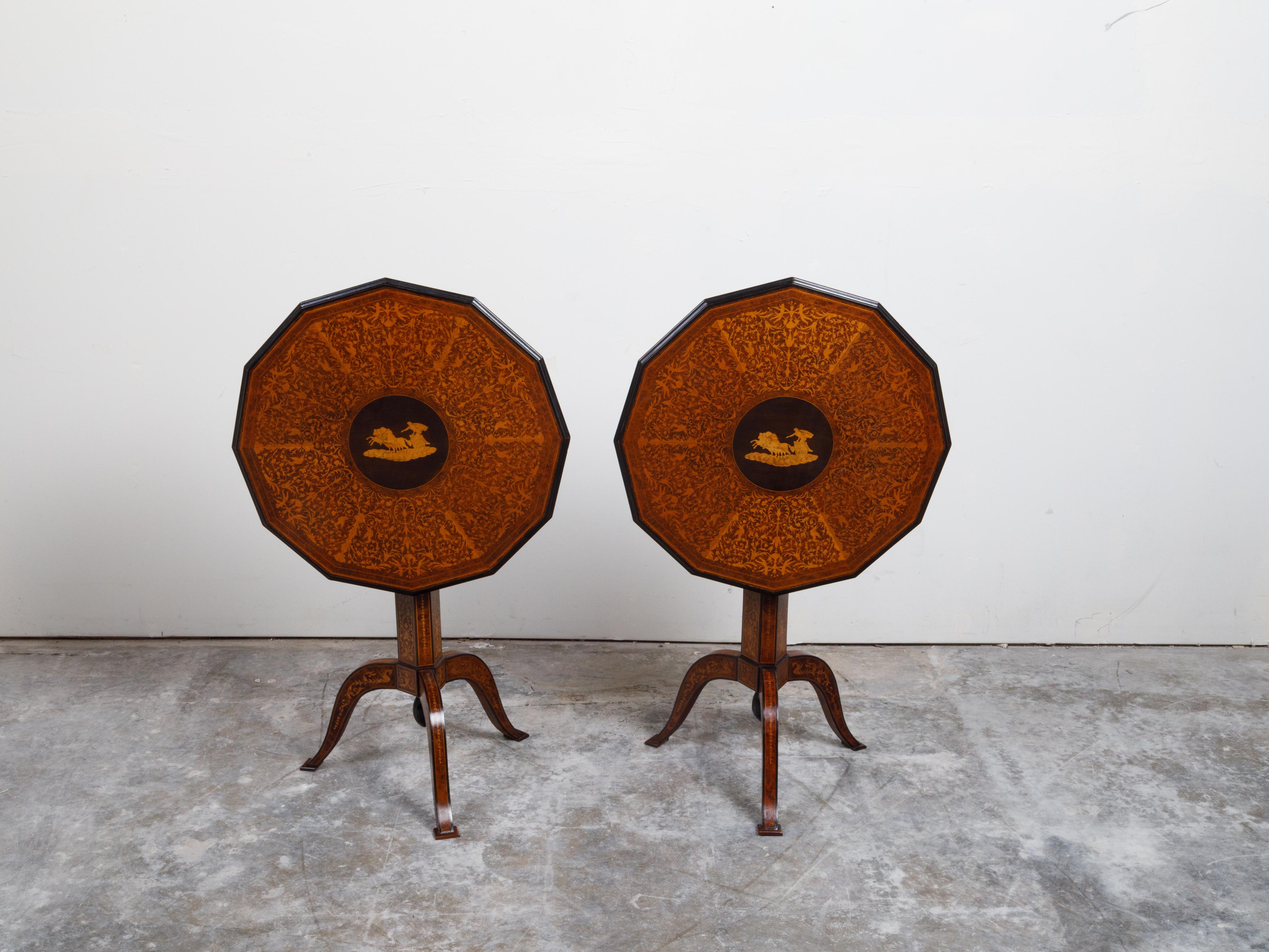 Pair of Italian Sorrento 19th Century Side Tables with Mythological Marquetry For Sale 5