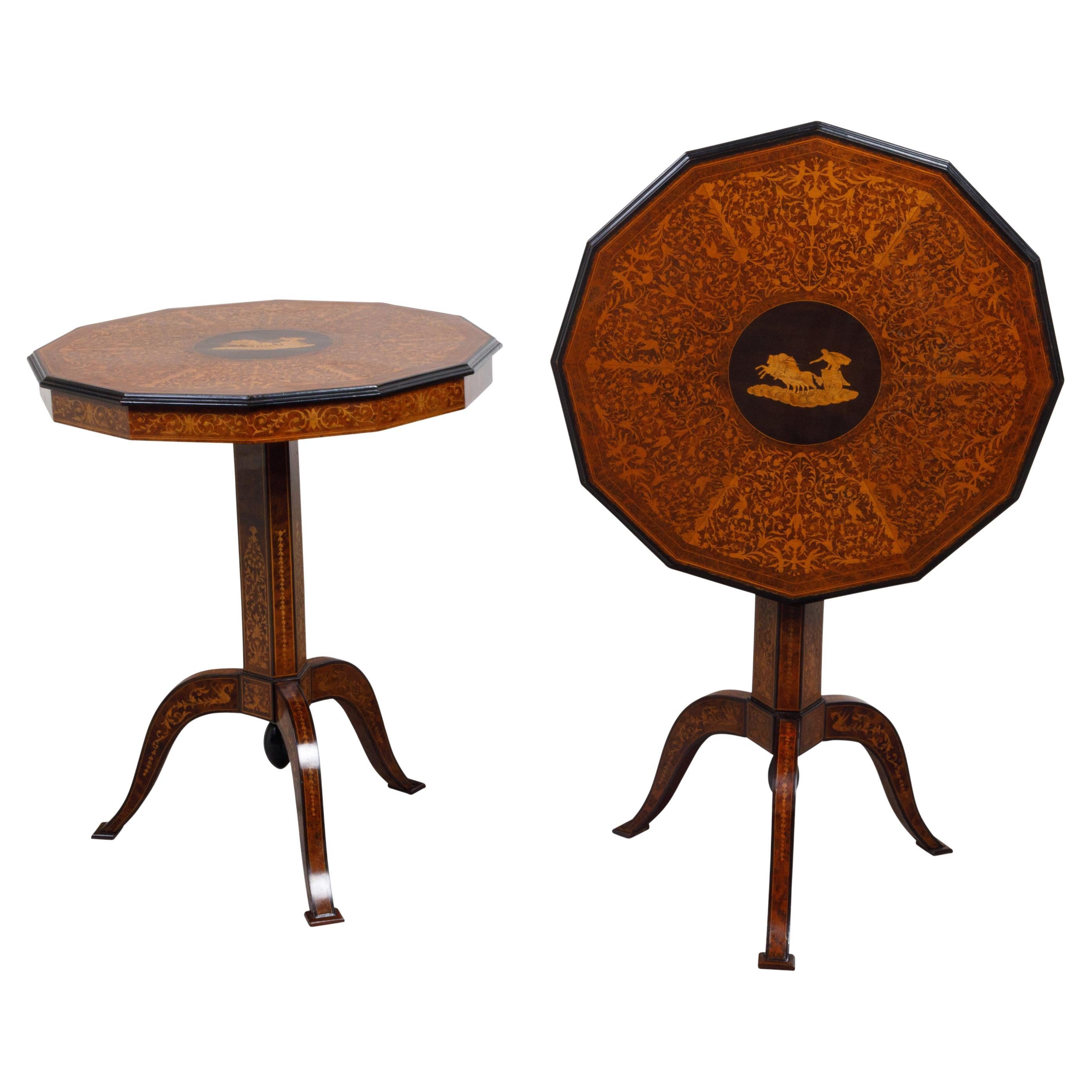 Pair of Italian Sorrento 19th Century Side Tables with Mythological Marquetry For Sale
