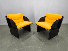 Pair of Italian Space Age Armchairs, Black Lacquer, 1970s