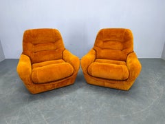 Pair of Italian Space Age Lounge Chairs, Orange Upholstery, 1970s