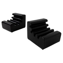 Pair of italian space age Mod. Karelia Armchairs in black vinyl