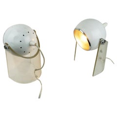 Pair of Italian Space Age White Lacquer and Perspex Eyeball Table Lamps