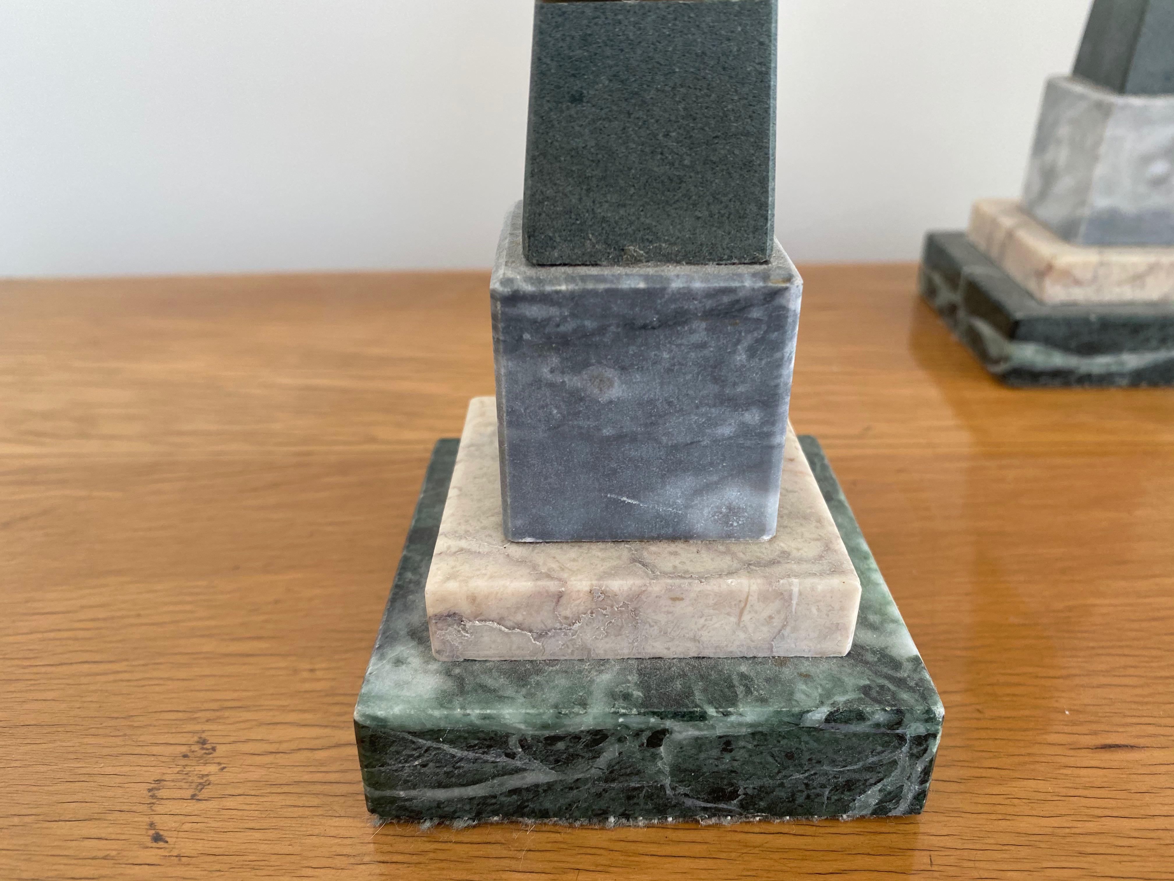 20th Century Pair of Italian Specimen Marble Obelisks in Pastel Colors