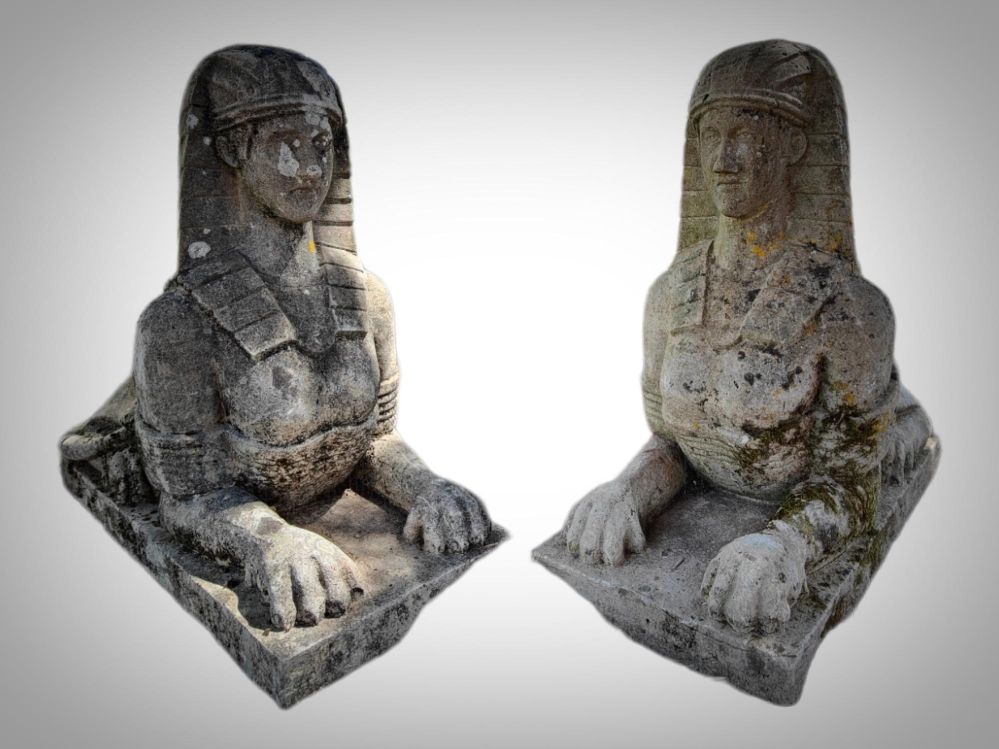 Sandstone Pair of Italian Sphinxes from the 20s Art Deco For Sale