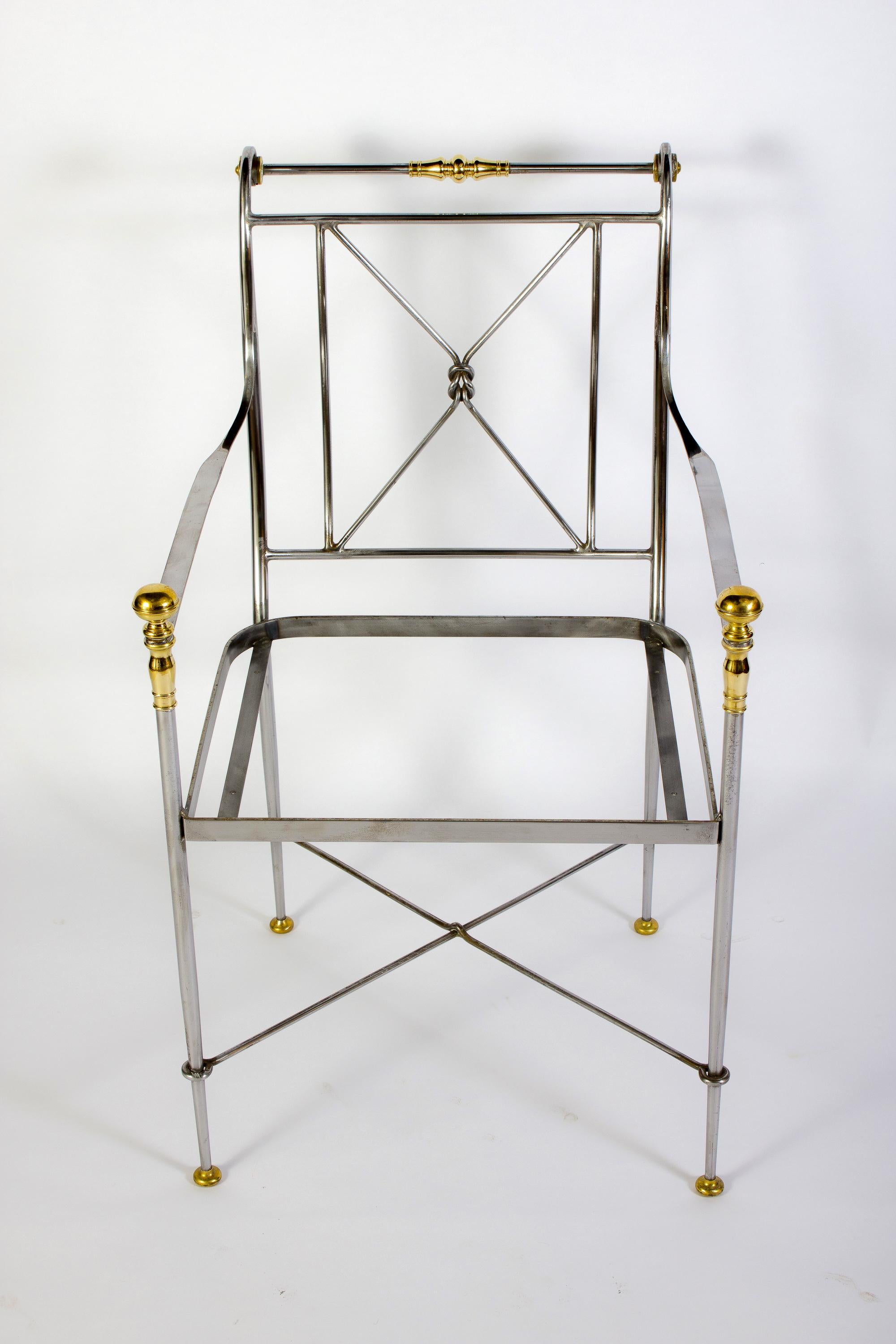 Pair of Italian Steel and Brass Armchairs Signed Orlandi, 1970s For Sale 6