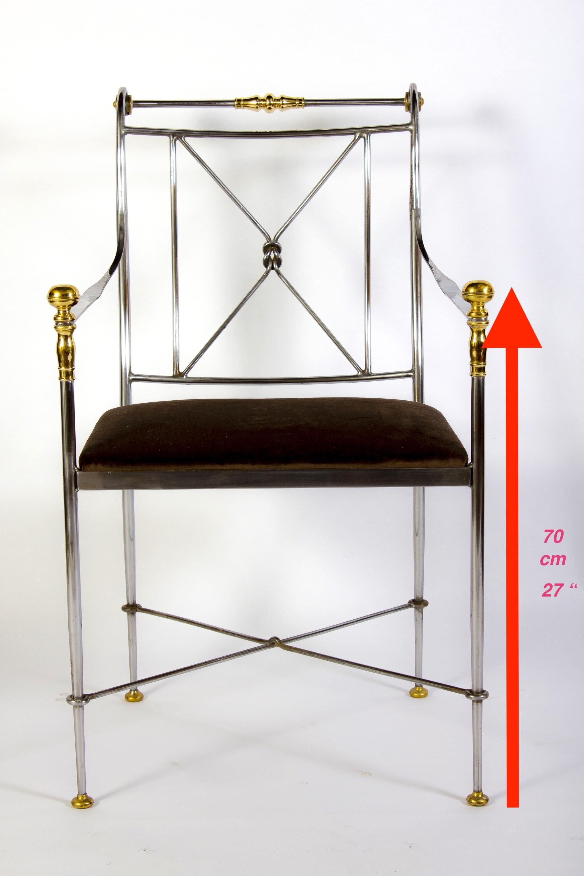 Paire de fauteuils italiens en acier et laiton signés Orlandi, 1970 en vente 7