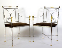 Pair of Italian Steel and Brass Armchairs Signed Orlandi, 1970s
