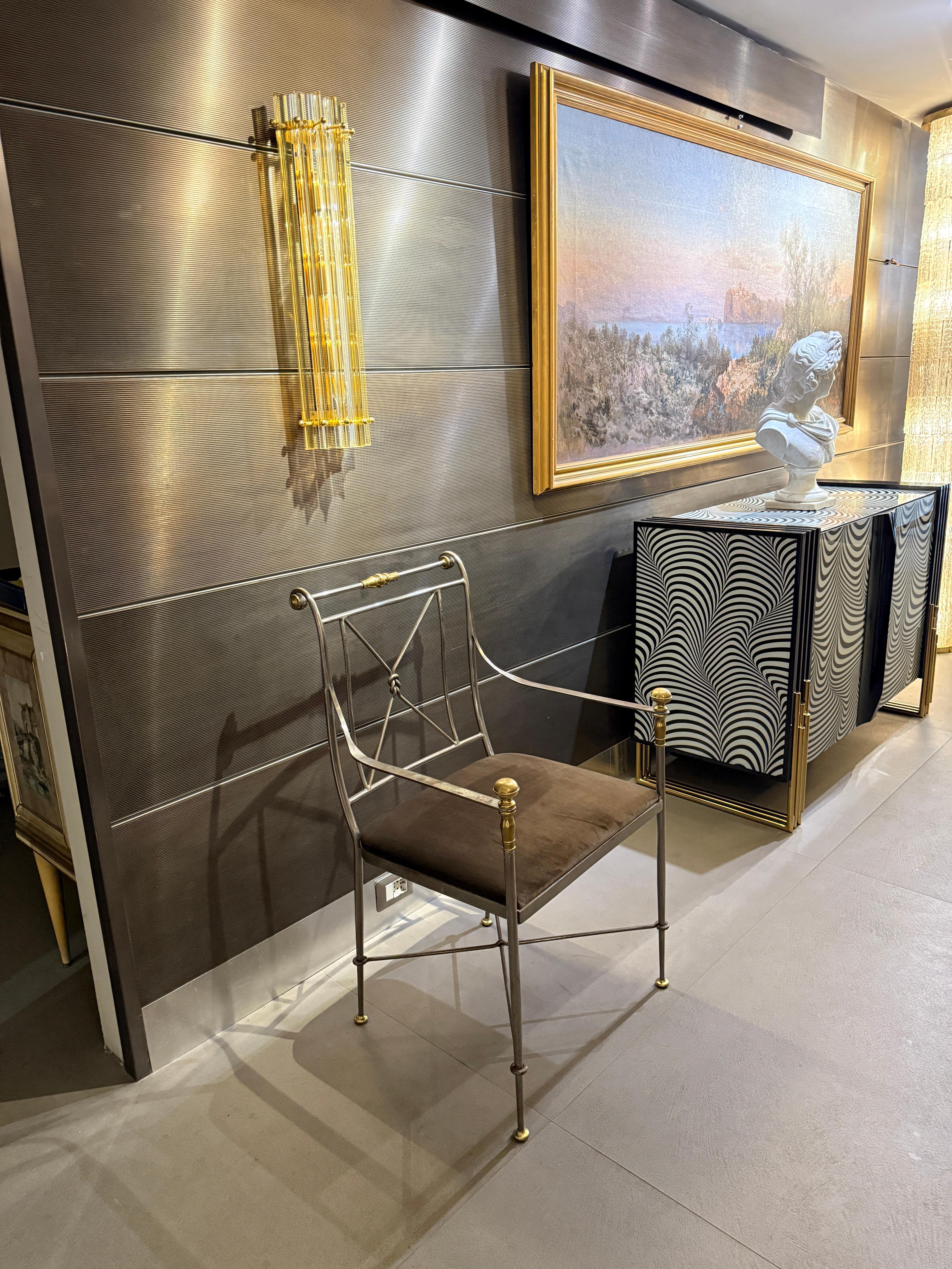 Acier Paire de fauteuils italiens en acier et laiton signés Orlandi, 1970 en vente