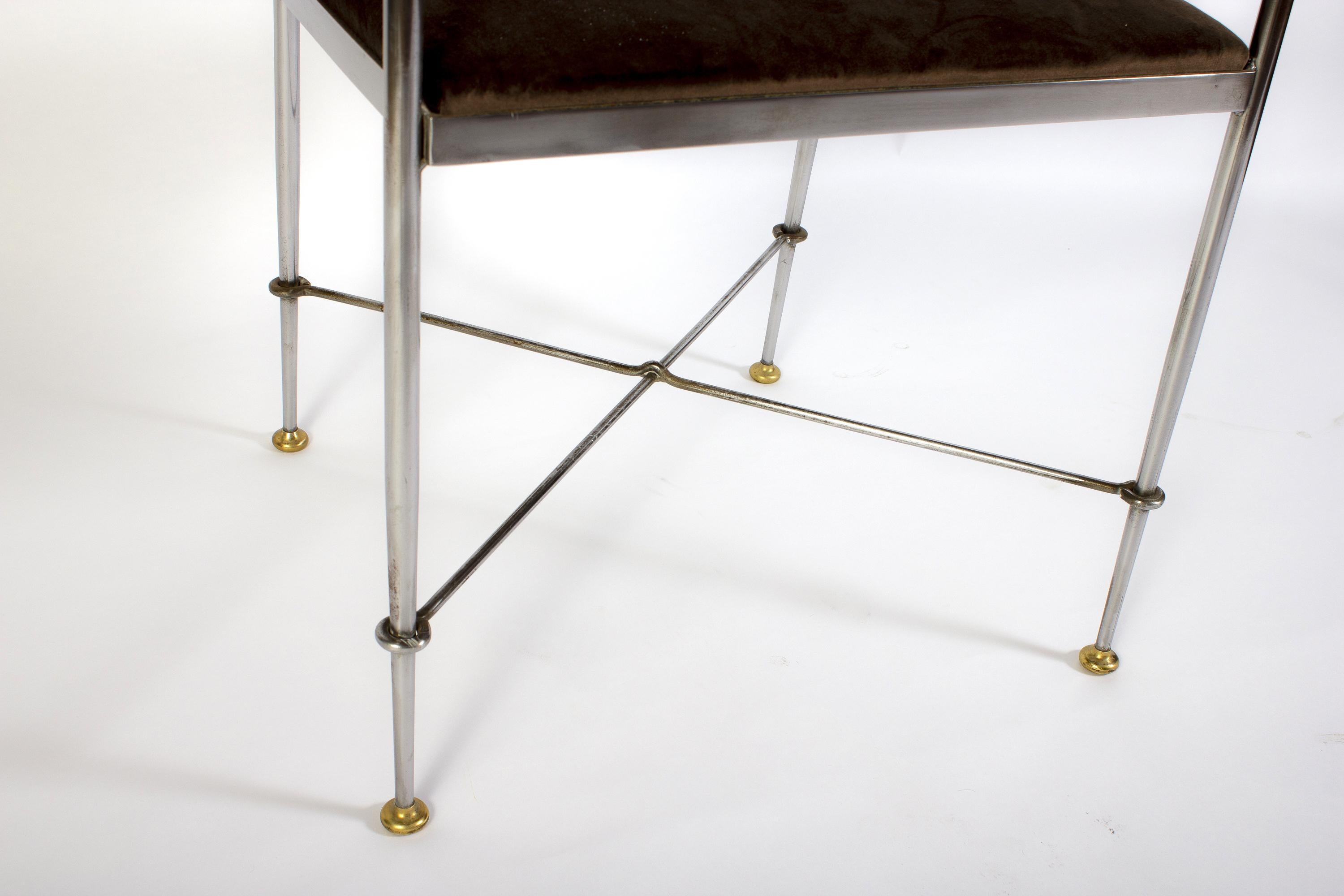 Pair of Italian Steel and Brass Armchairs Signed Orlandi, 1970s For Sale 4
